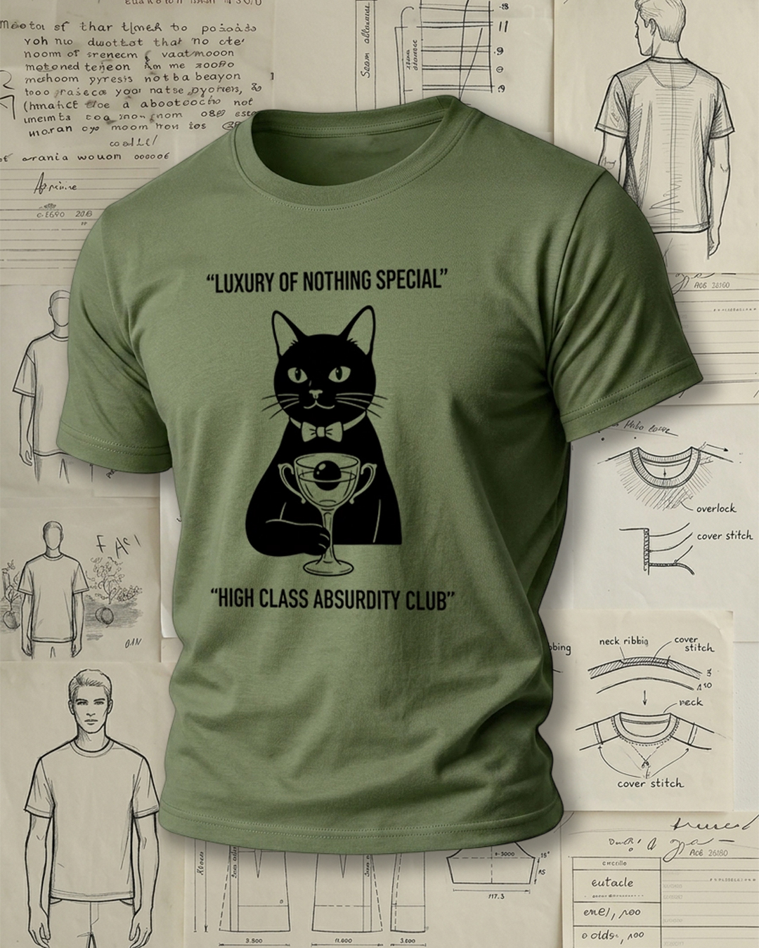 Cat Holding Glass Print Retro Cool Unisex T-Shirt