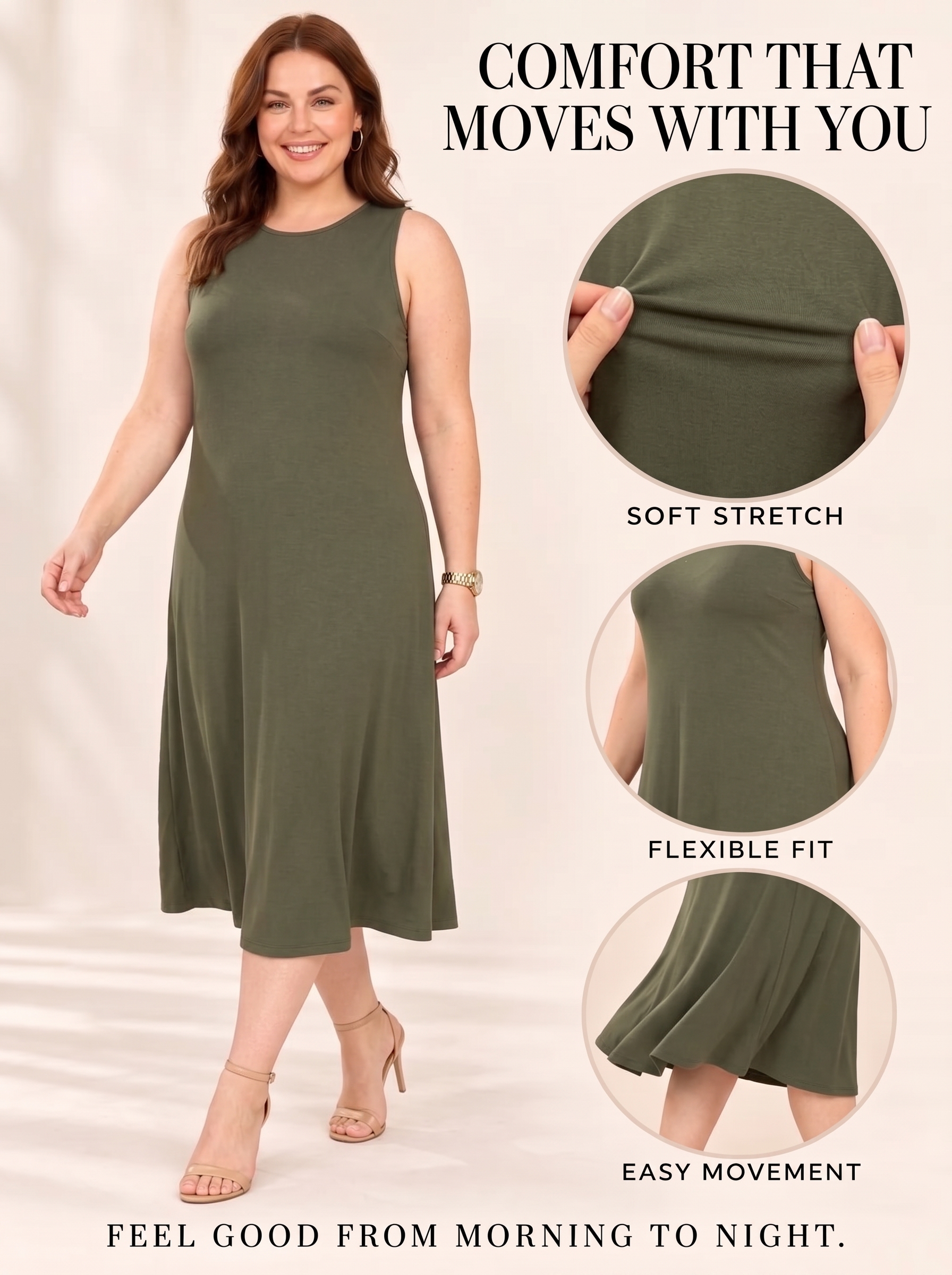 Women's Sleeveless Round Neck Slim Fit Midi Dress