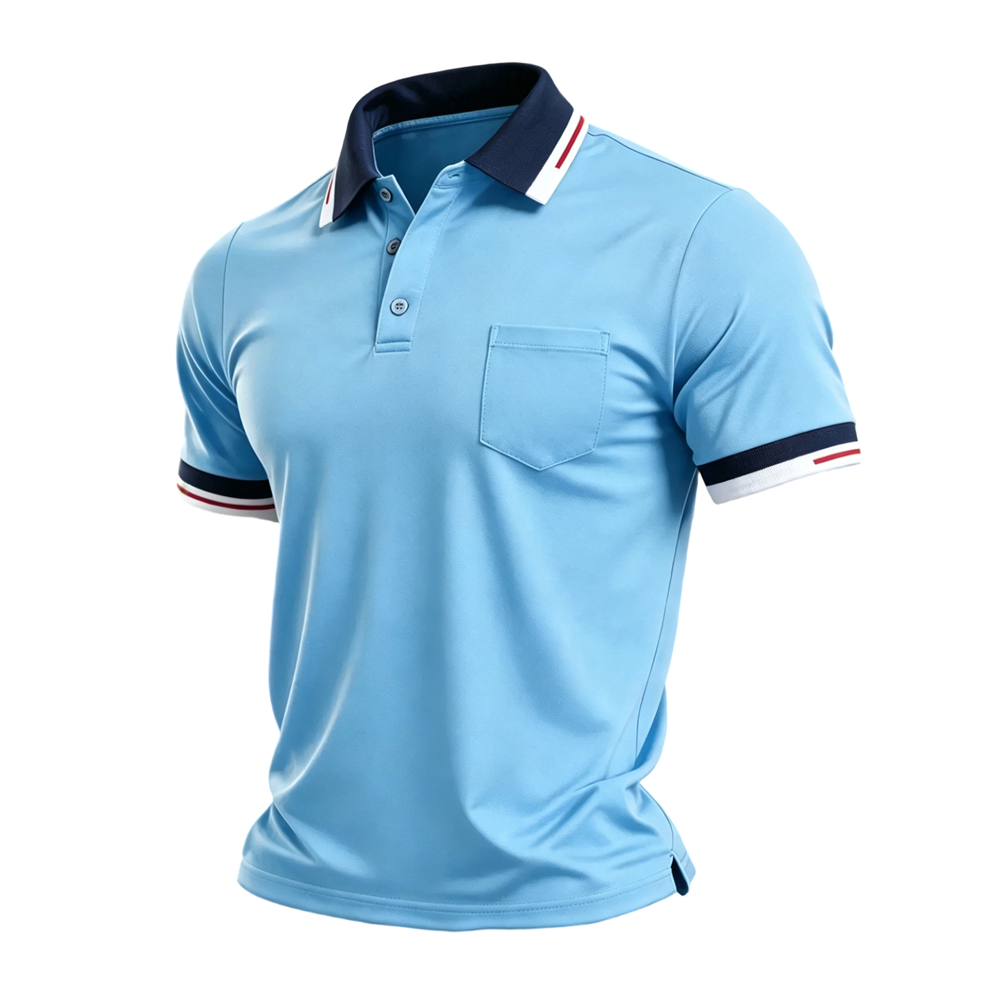 Everyday Casual Light Blue Polo with Contrast Cuffs & Pocket