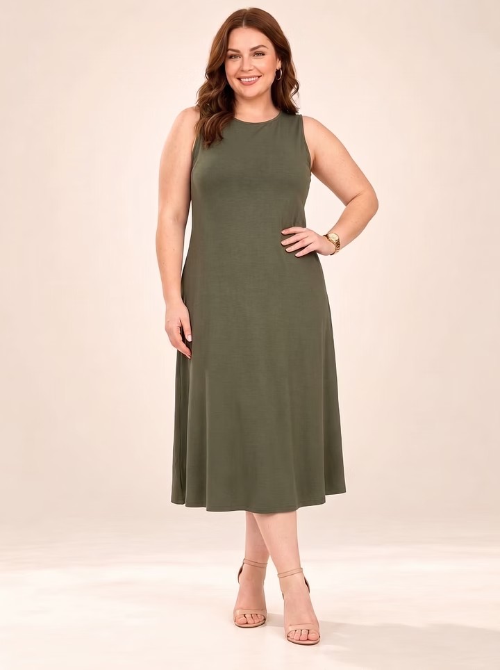 Women's Sleeveless Round Neck Slim Fit Midi Dress