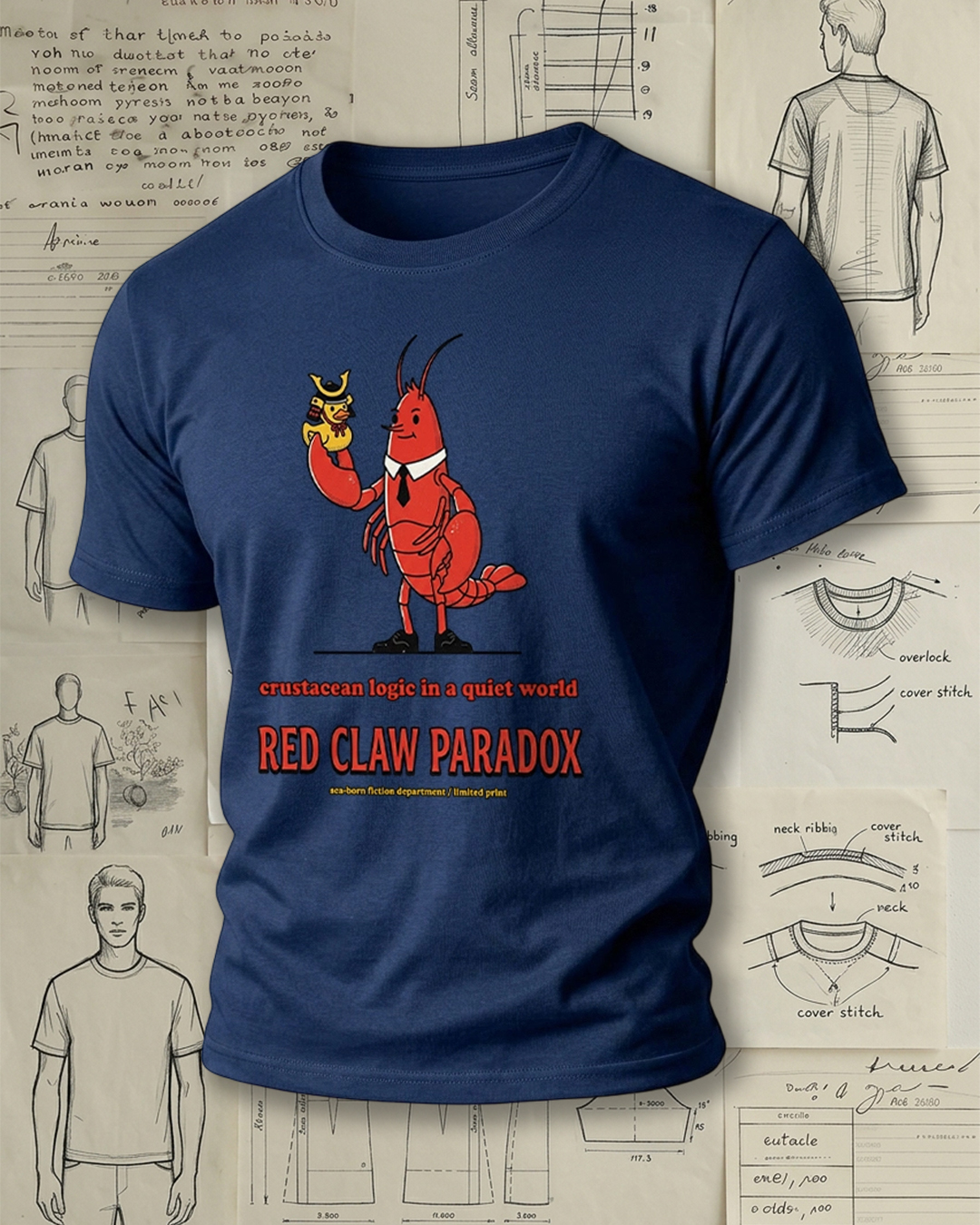 Cartoon Lobster Holding a Toy Print Retro Cool Unisex T-Shirt