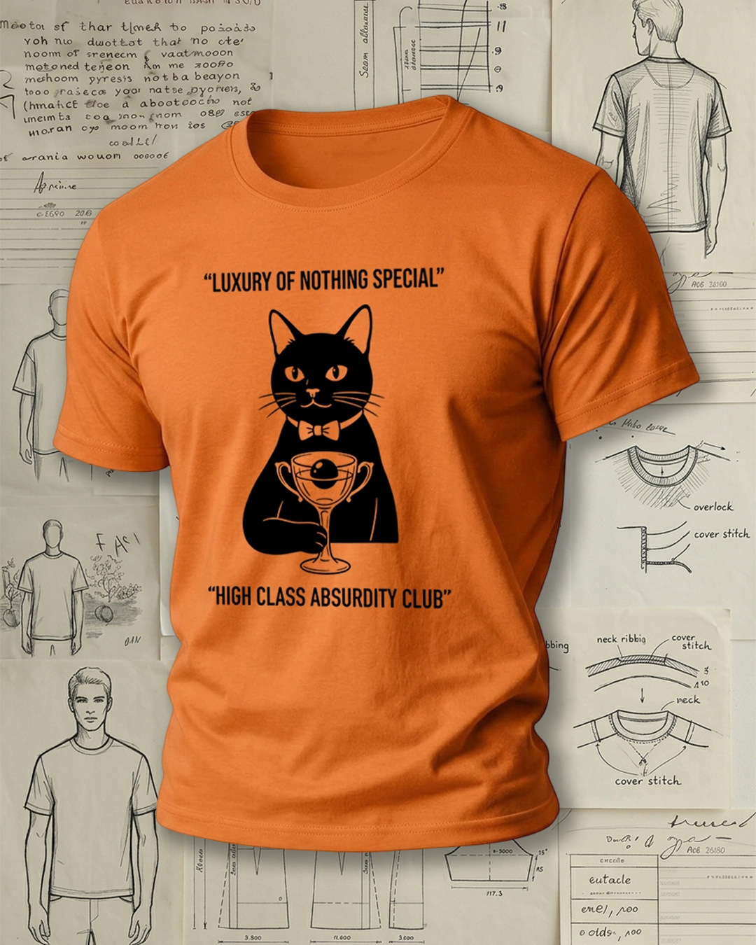 Cat Holding Glass Print Retro Cool Unisex T-Shirt