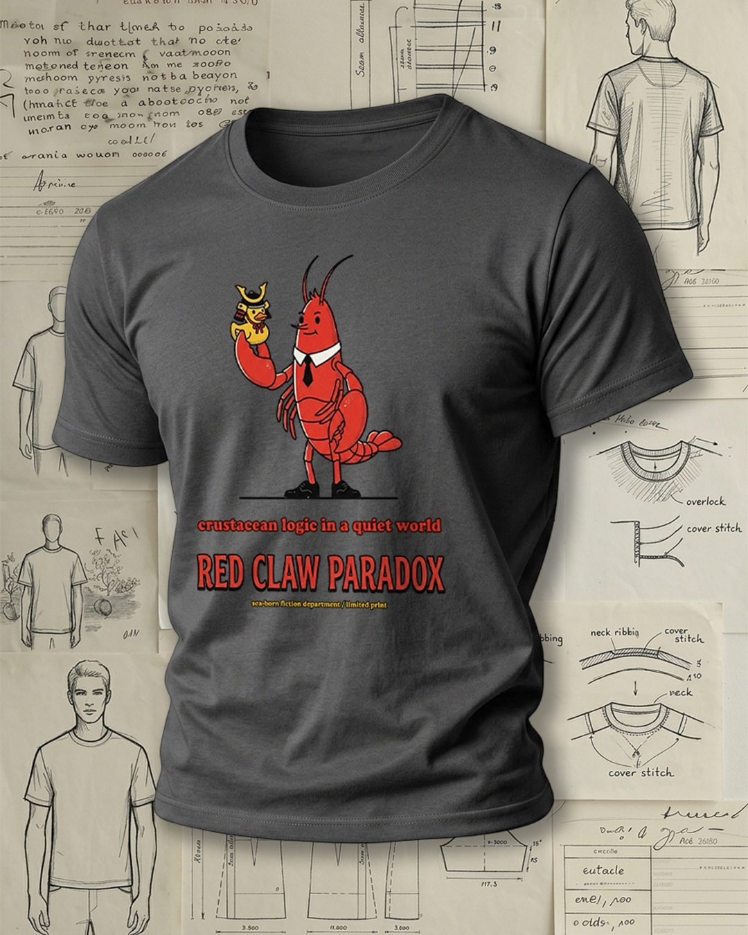 Cartoon Lobster Holding a Toy Print Retro Cool Unisex T-Shirt