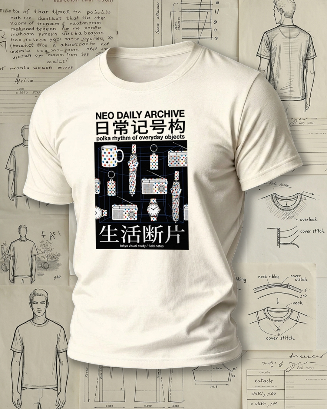 Polka Dot Everyday Objects Print Retro Literary Unisex T-Shirt