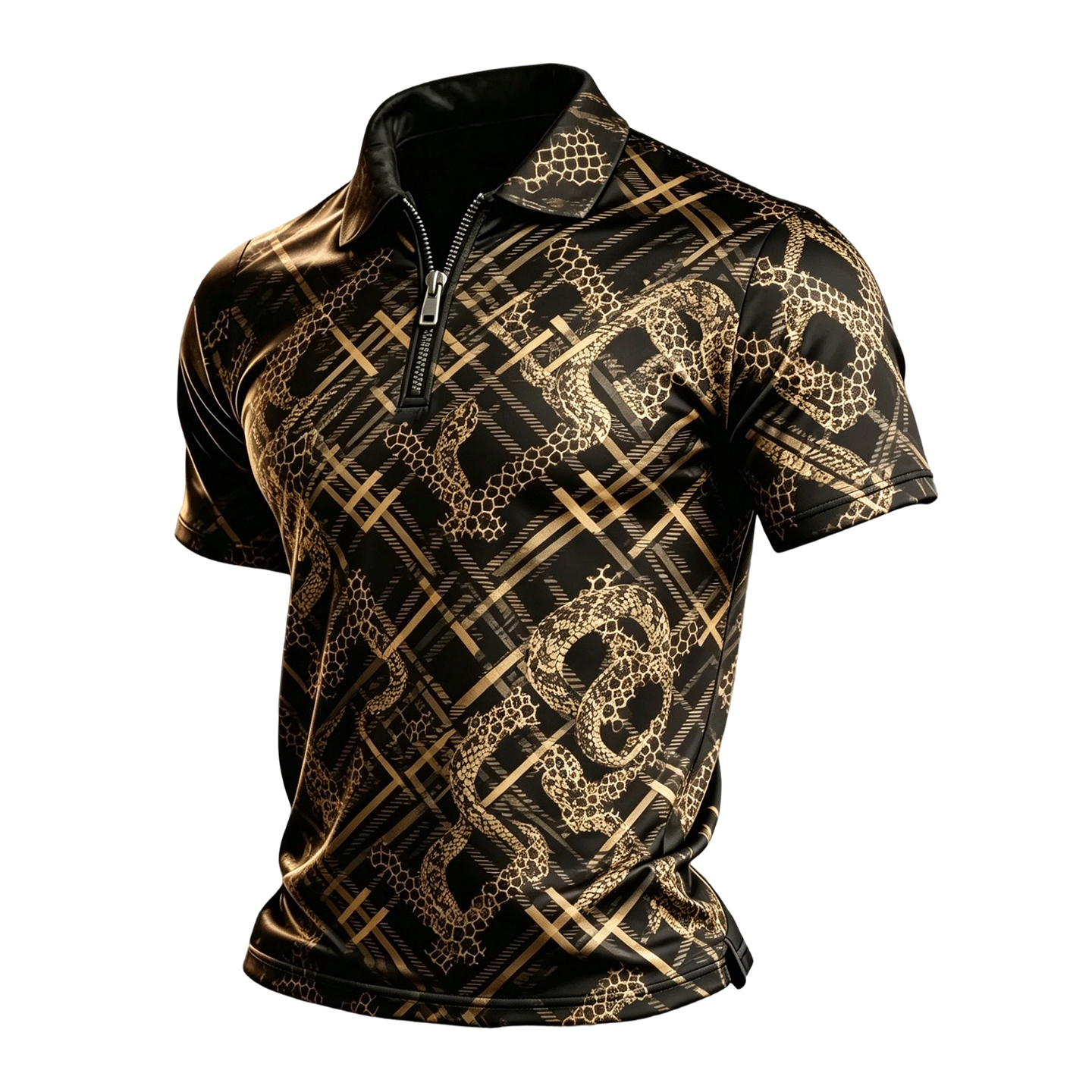 Men's Gold Snake Print Quarter-Zip Polo