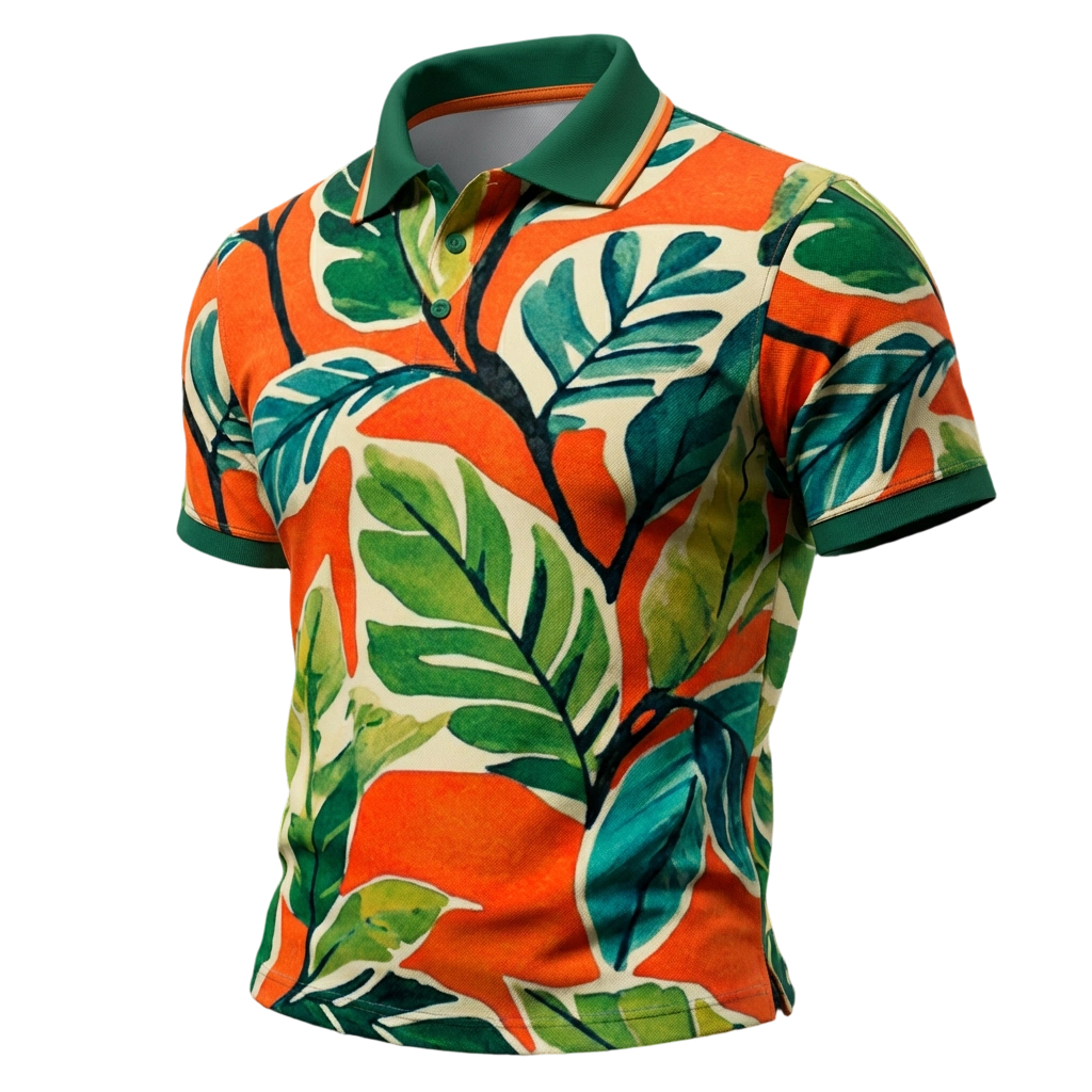 Men’s Summer Vacation Leaf Print Polo Shirt