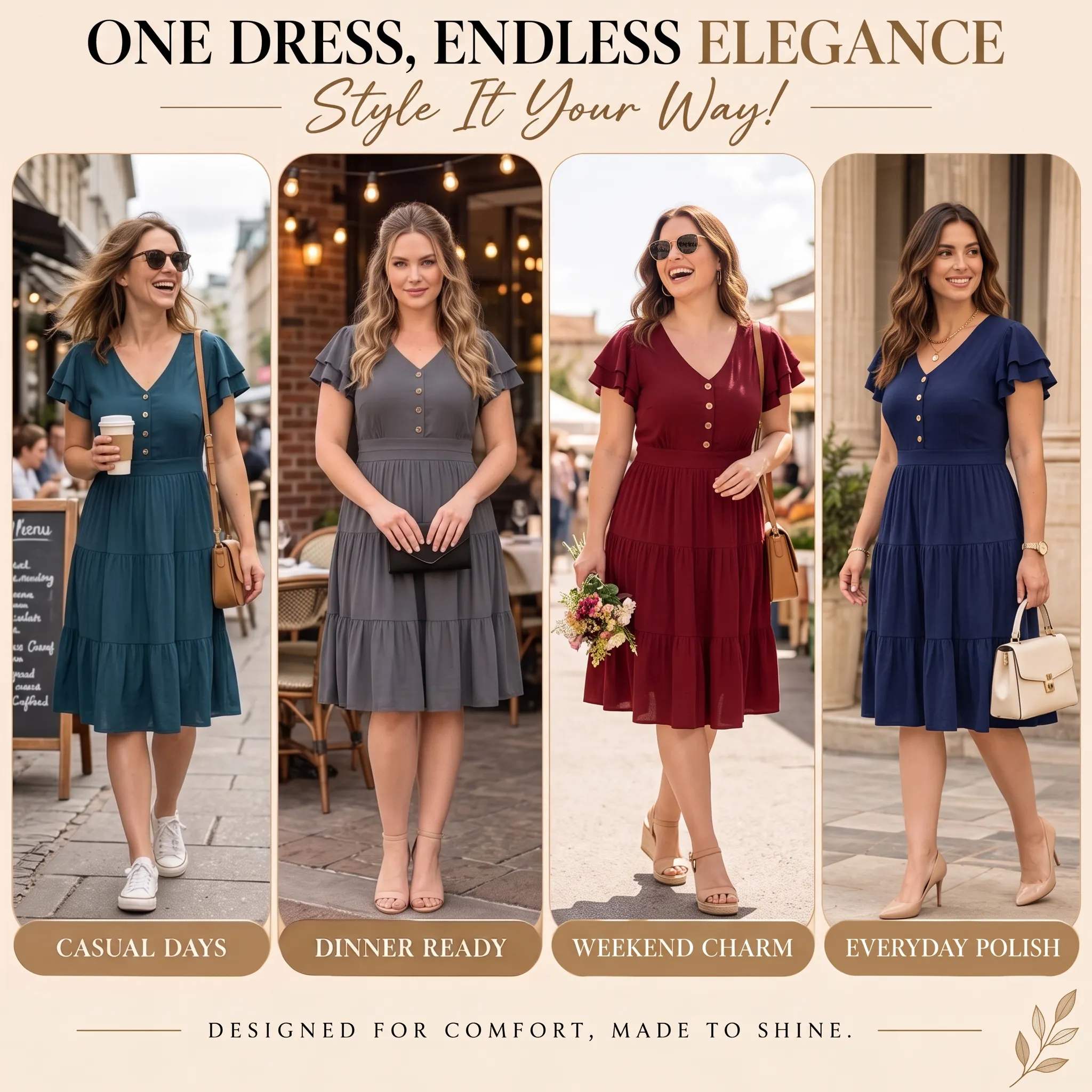 Everyday Button-Front Tiered Midi Dress
