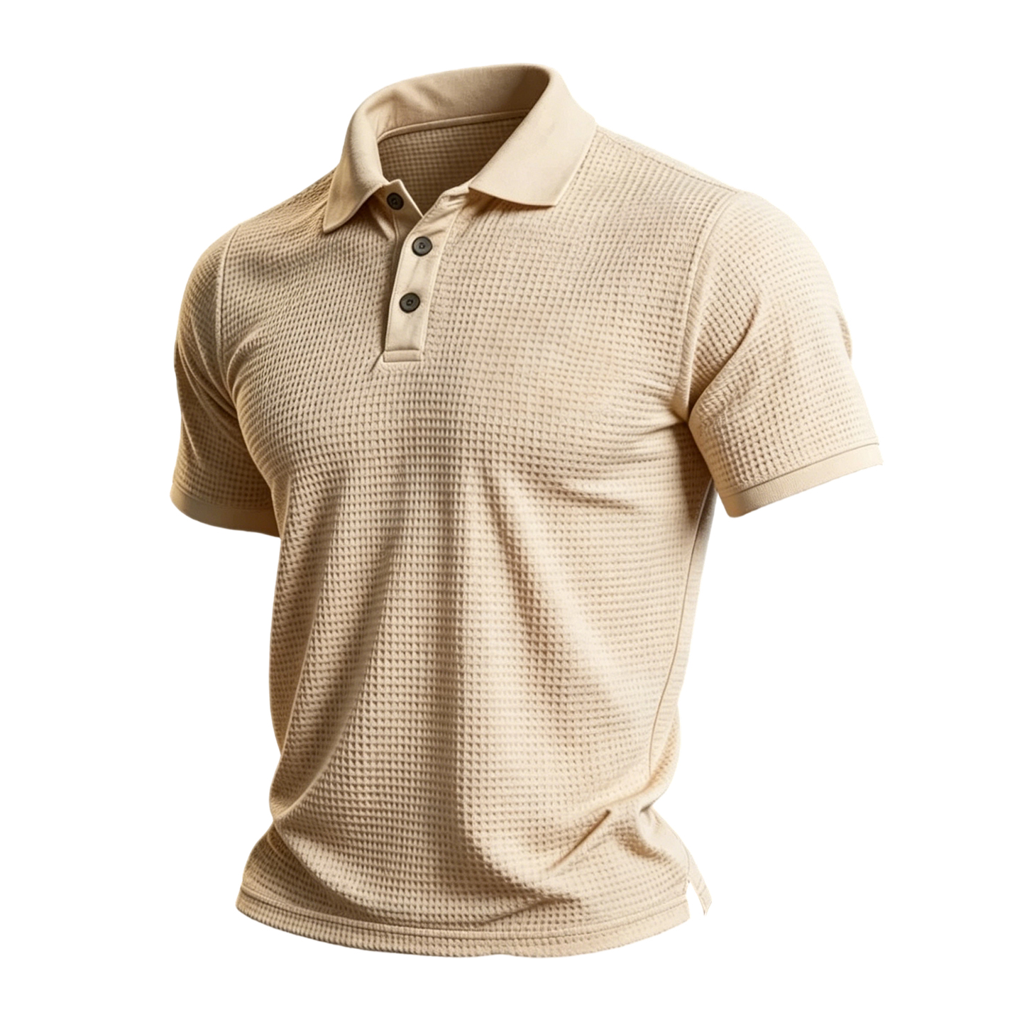 Minimalist Beige Textured Knit Collared Polo