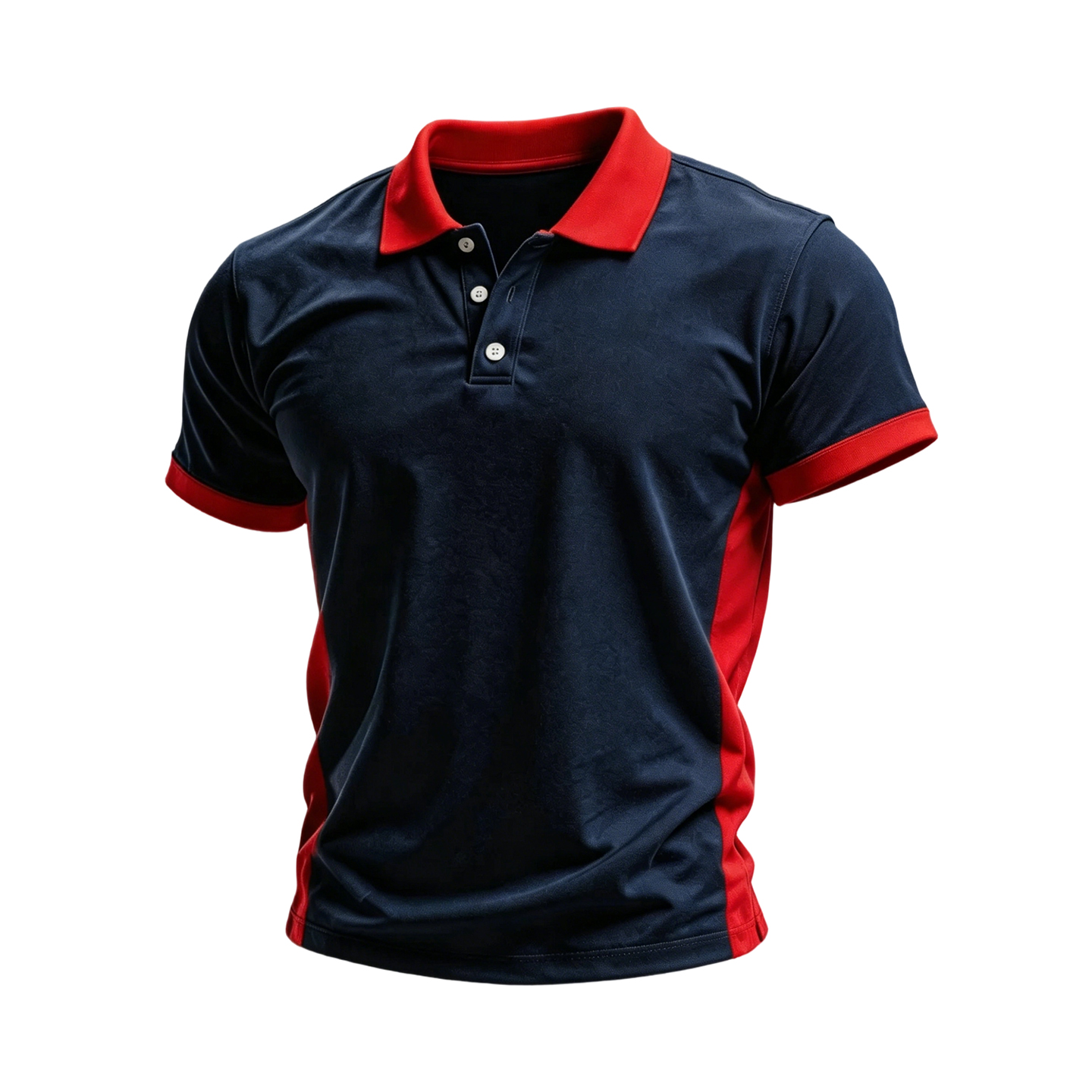 Men's Navy Blue with Red Contrast Panel Color Block Polo Shirt