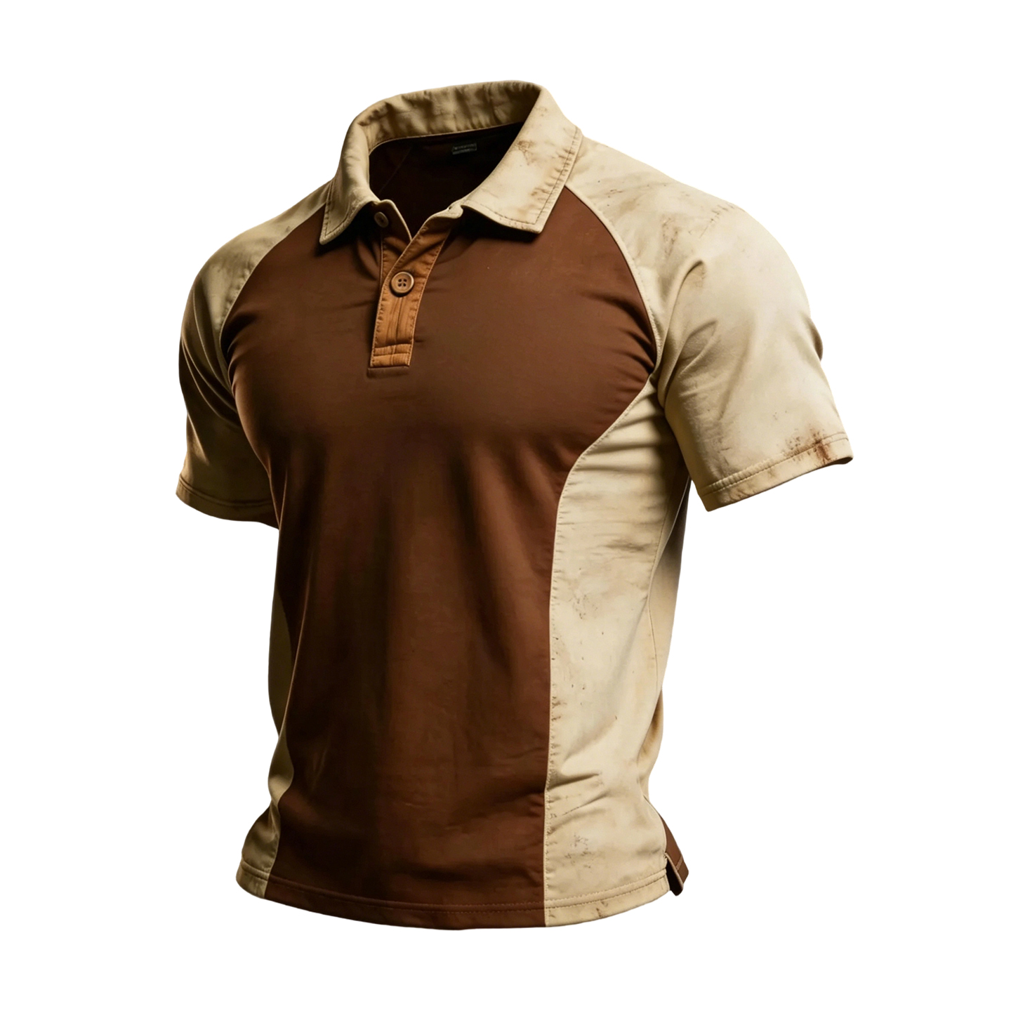 Rustic Vintage-Inspired Brown and Beige Split Panel Polo
