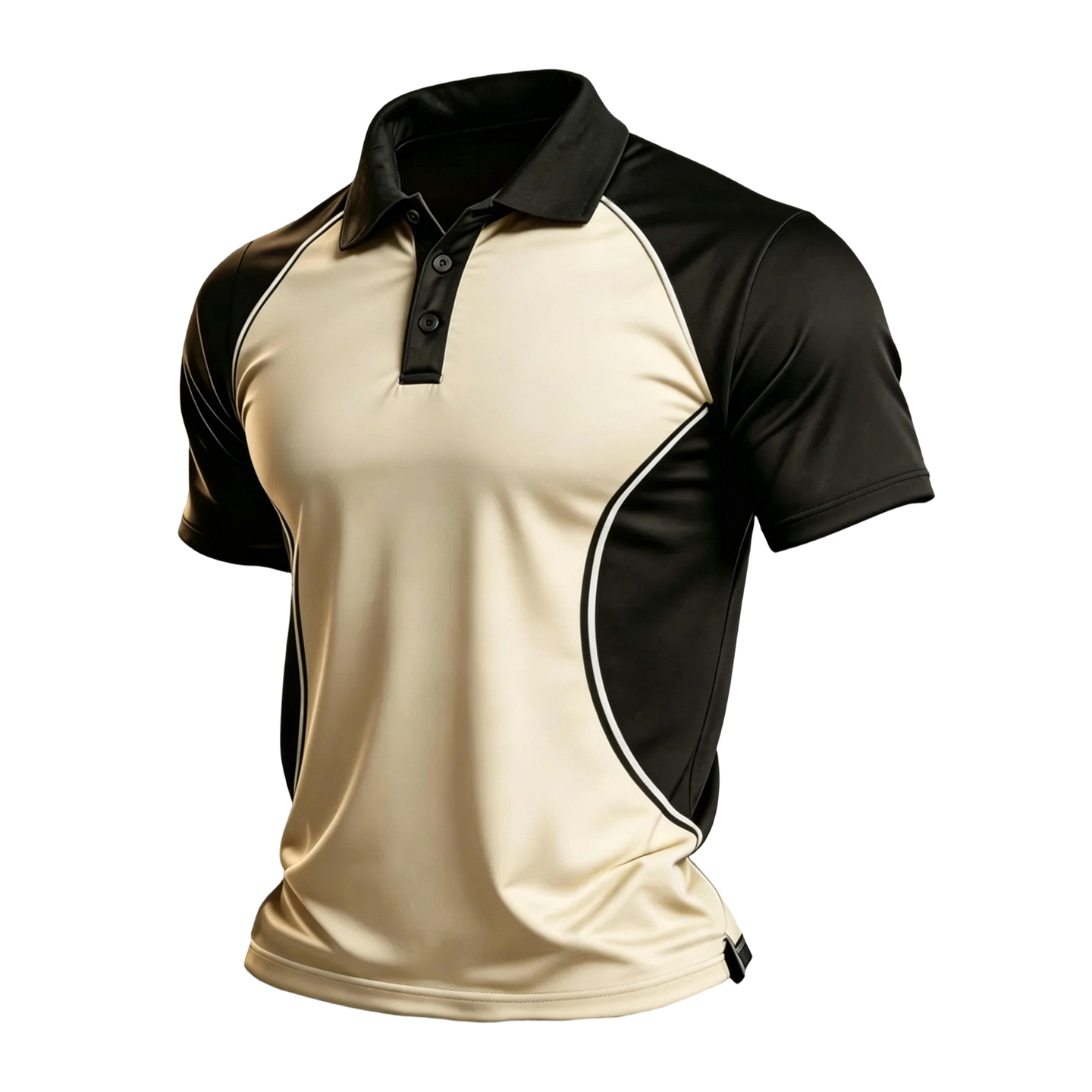 Athletic Contrast Panel Short Sleeve Polo with White Piping