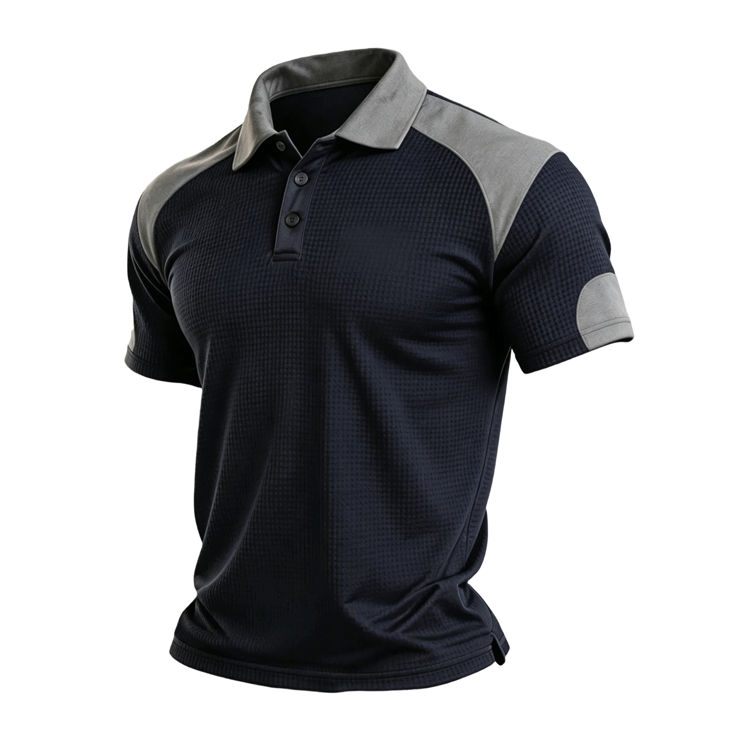 Men's Waffle Knit Textured Polo with Grey Raglan Sleeves