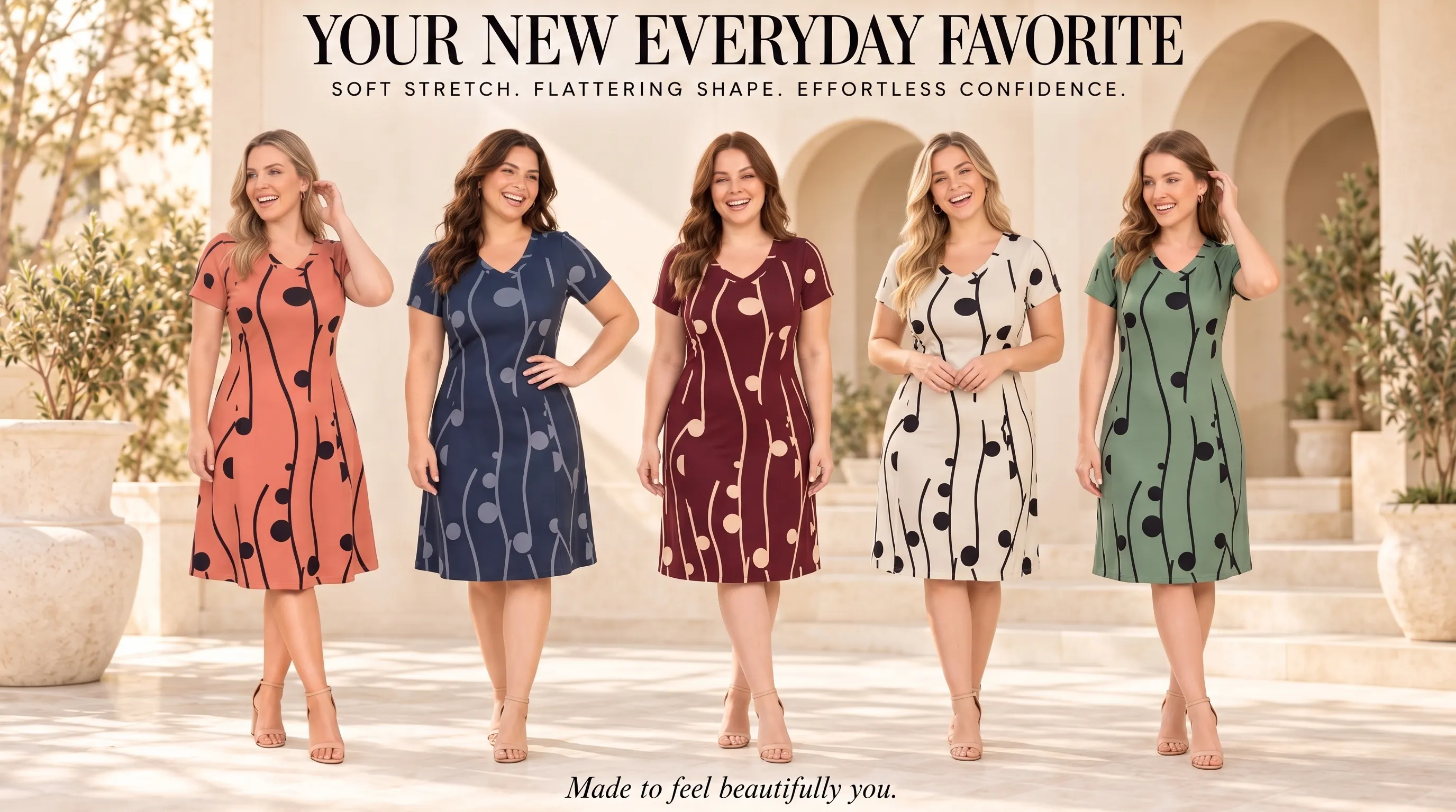 Everyday Abstract Dot Fit & Flare Midi Dress