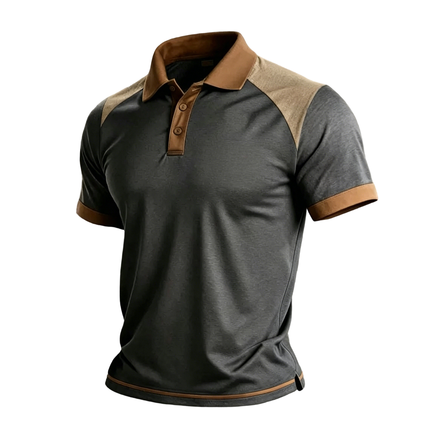Men's Retro Two-Tone Grey and Brown Short Sleeve Collared Polo
