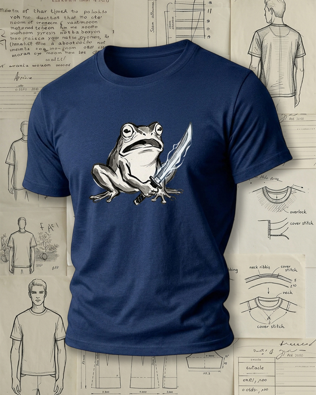 Frog with Sword Print Retro Cool Unisex T-Shirt
