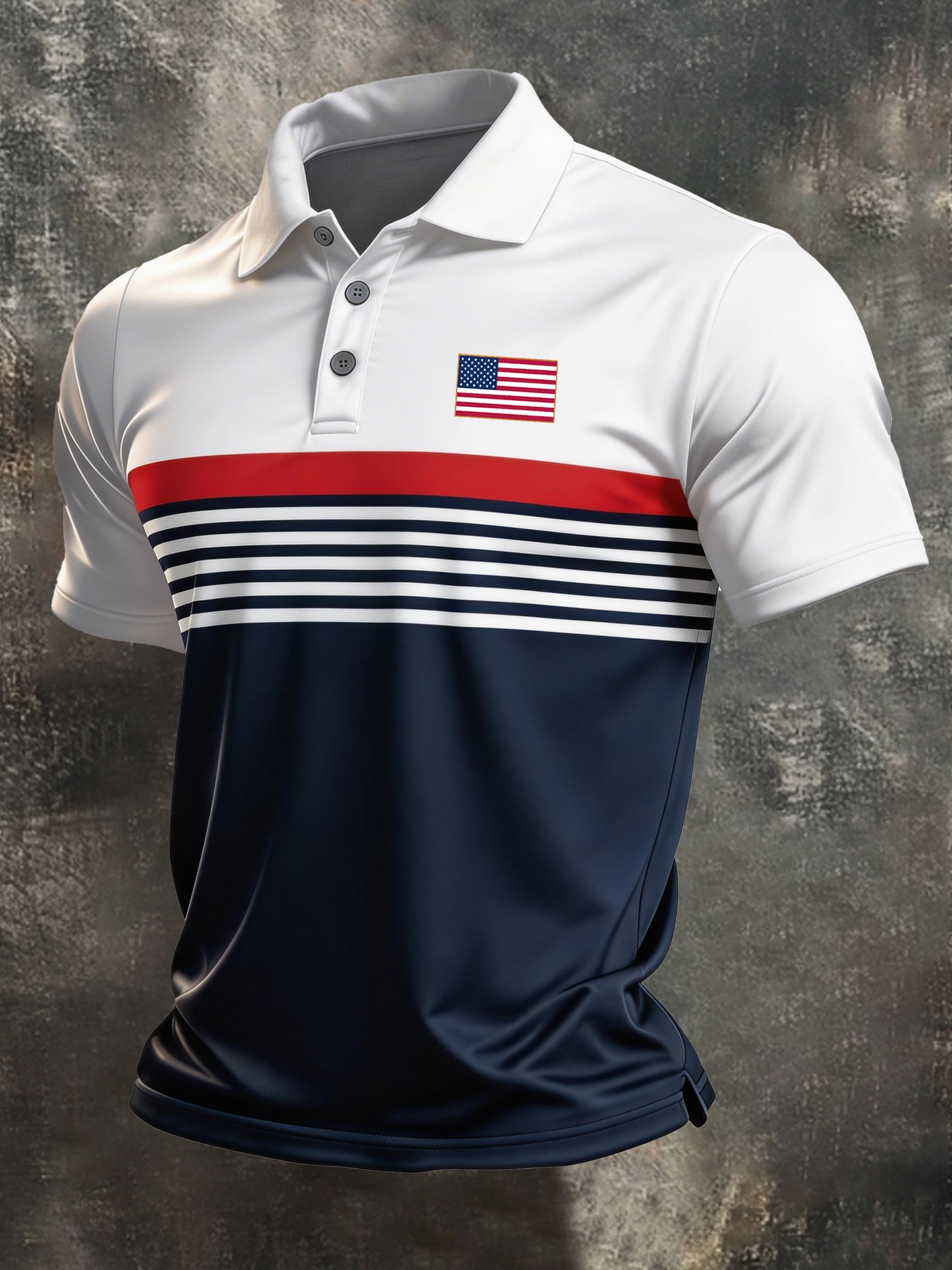 Men's Retro Patriot Color Block Polo Collar Short Sleeve