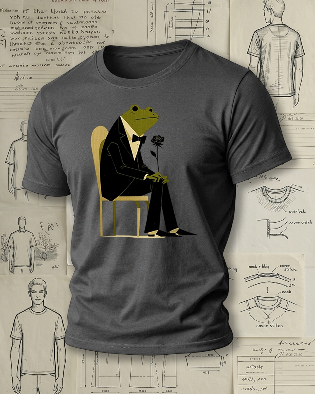 Frog in Tuxedo Holding a Rose Print Retro Cool Unisex T-Shirt