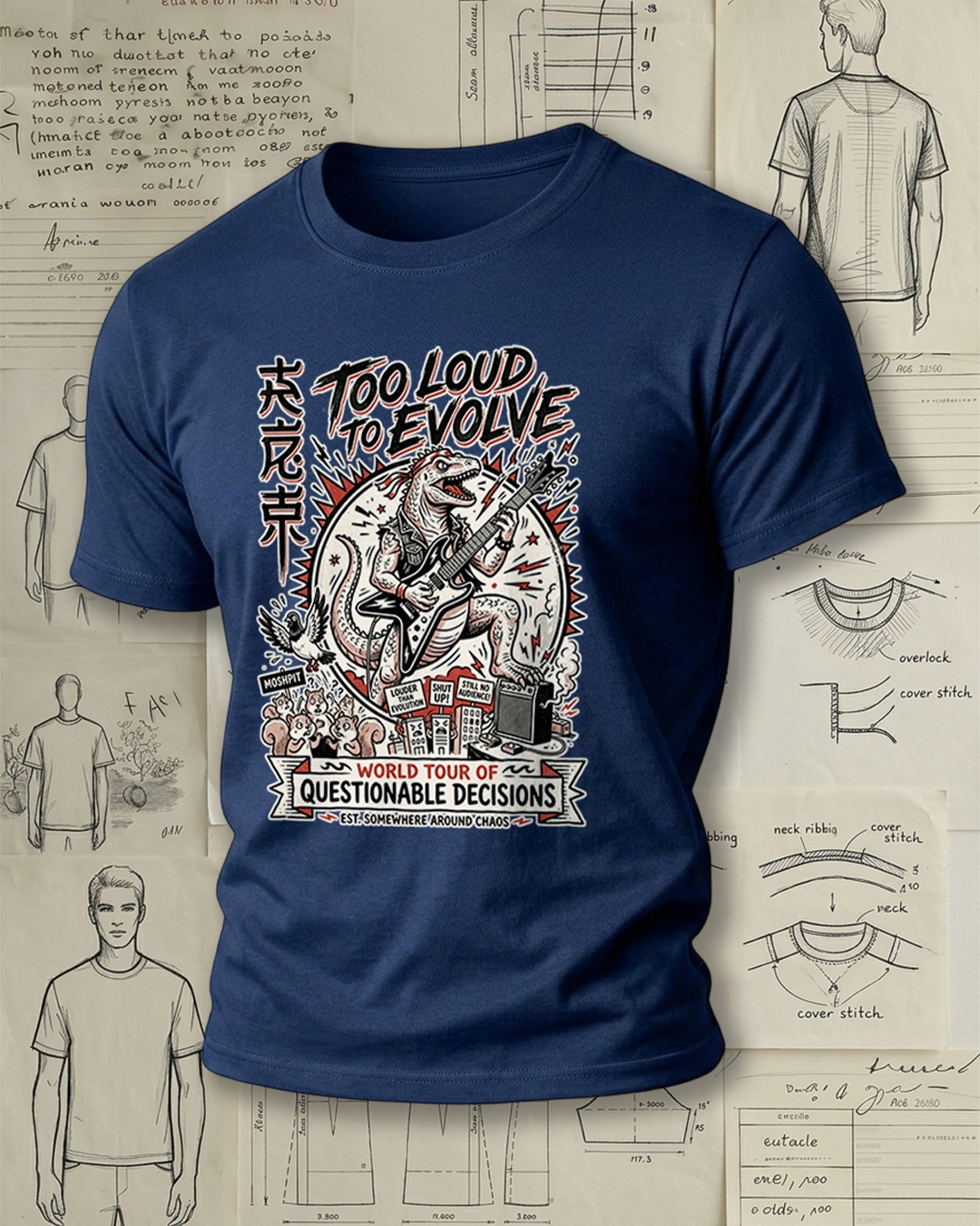 Rockin' Dinosaur Playing Guitar Print Street Cool Unisex T-Shirt