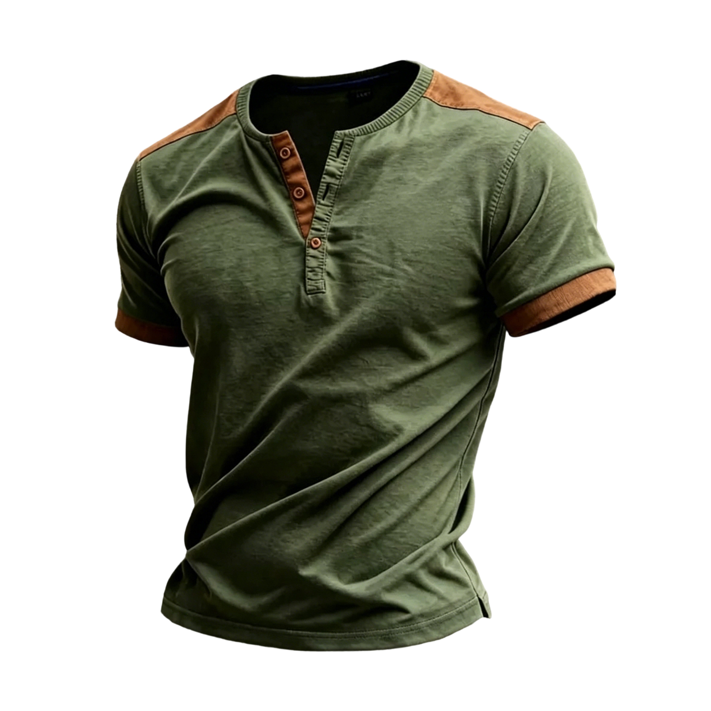 Comfortable Short Sleeve Henley with Contrast Stitching