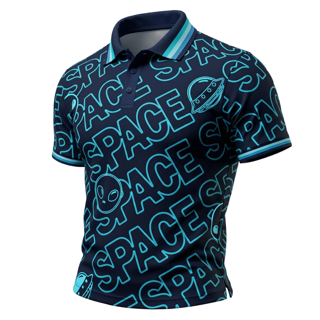 Men’s Casual Space Themed Print Polo Shirt