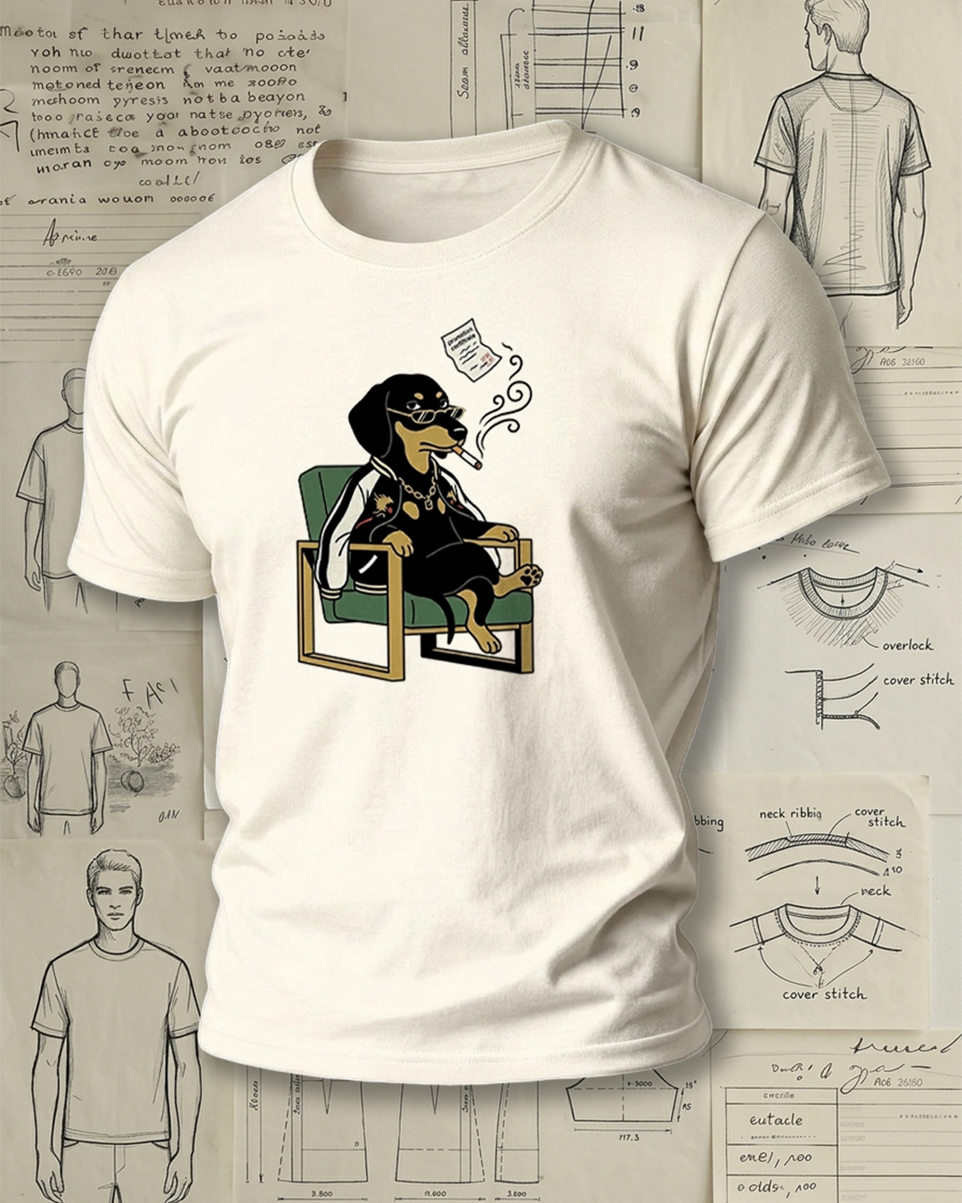 Smoking Dachshund on Armchair Print Retro Cool Unisex T-Shirt