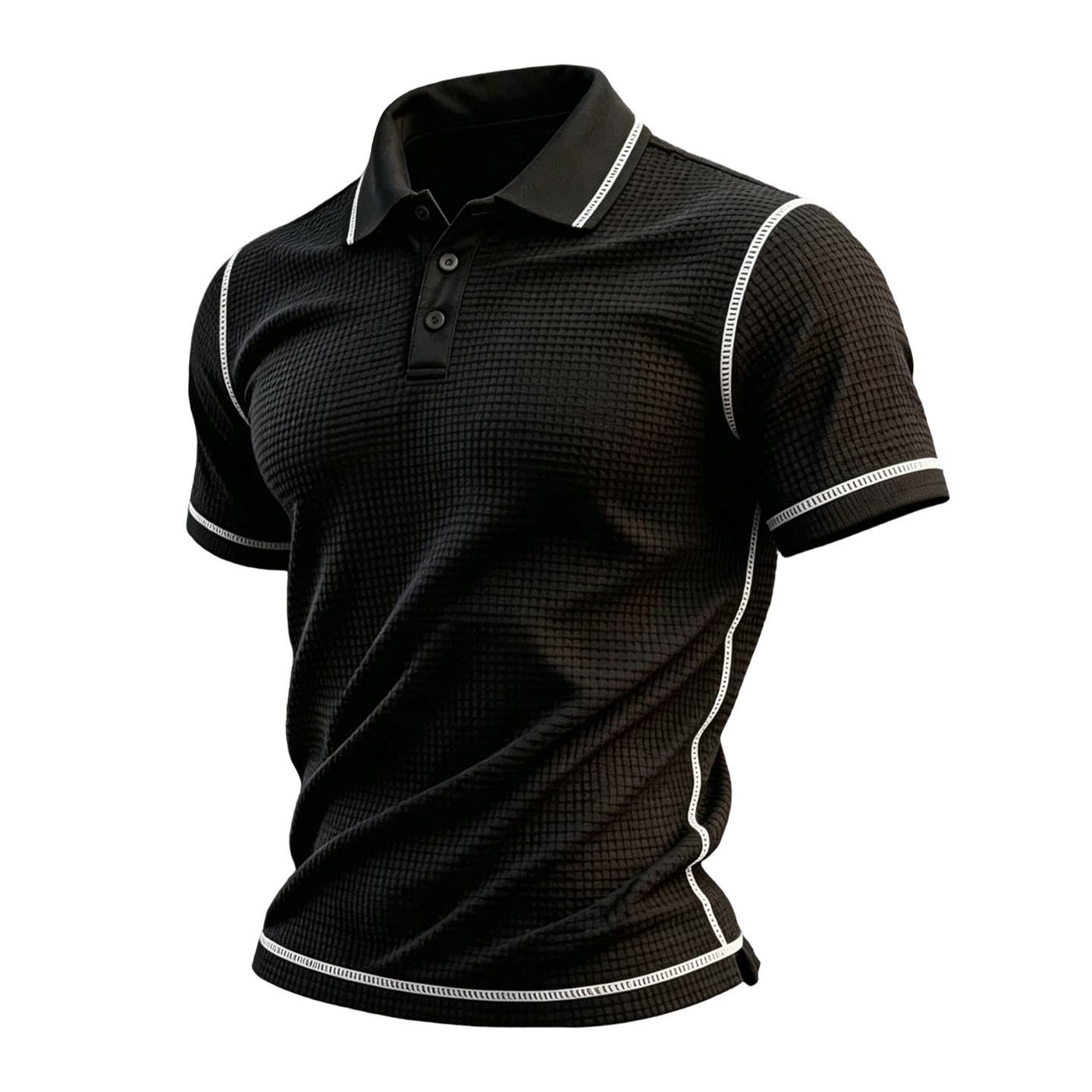 Casual Grid Pattern Polo Shirt with Decorative White Stitching