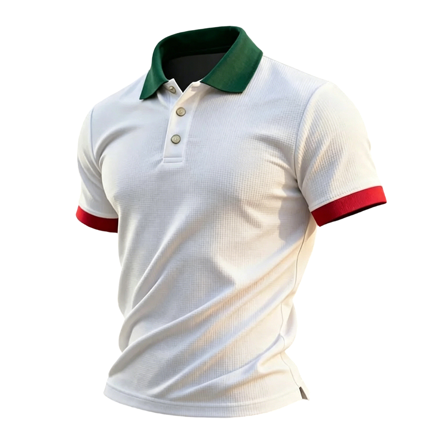 Slim Fit White Grid Texture Polo with Colorful Contrast Details