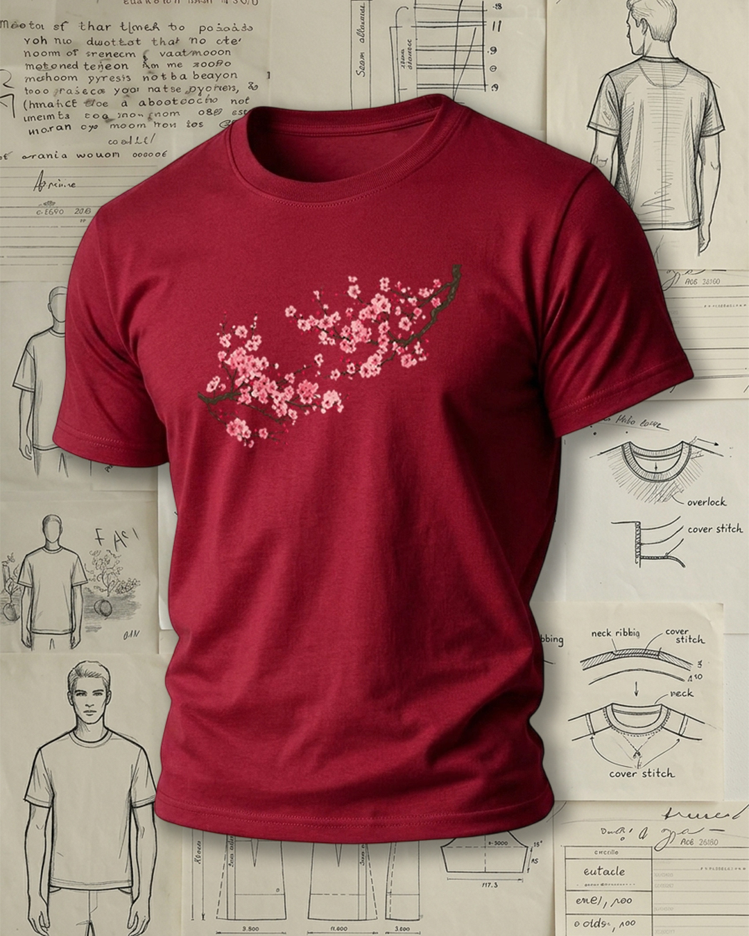 Blooming Peach Blossom Print Chinese Style Fresh Unisex T-Shirt