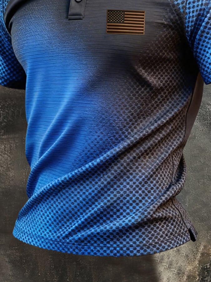 Men's Retro Patriotic Color-Block Short-Sleeve Polo Shirt