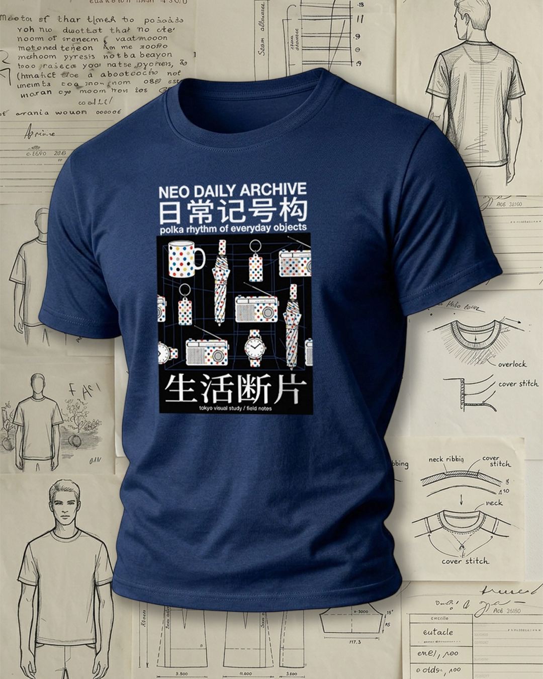 Polka Dot Everyday Objects Print Retro Literary Unisex T-Shirt