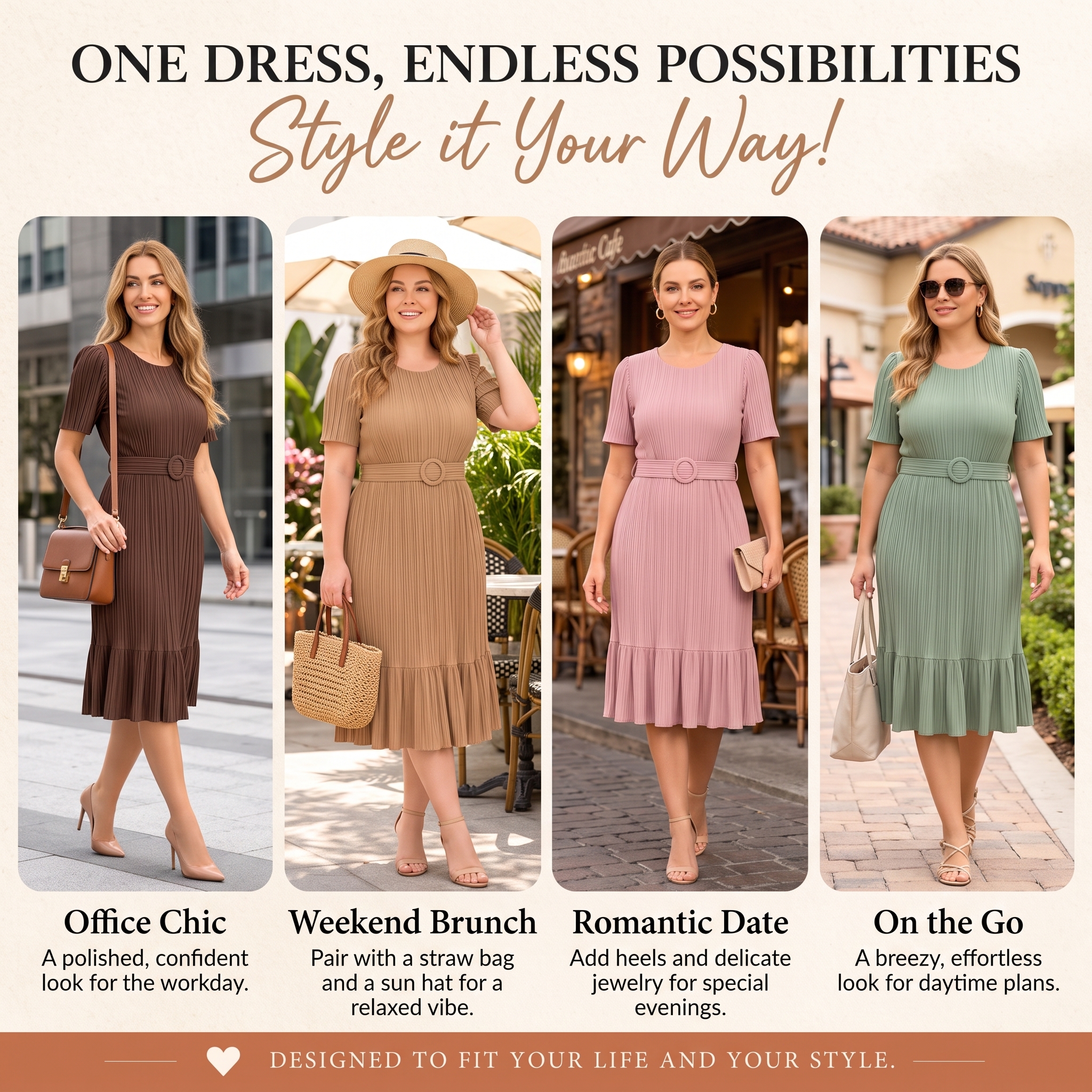 Everyday Pleated Belted Midi Dress