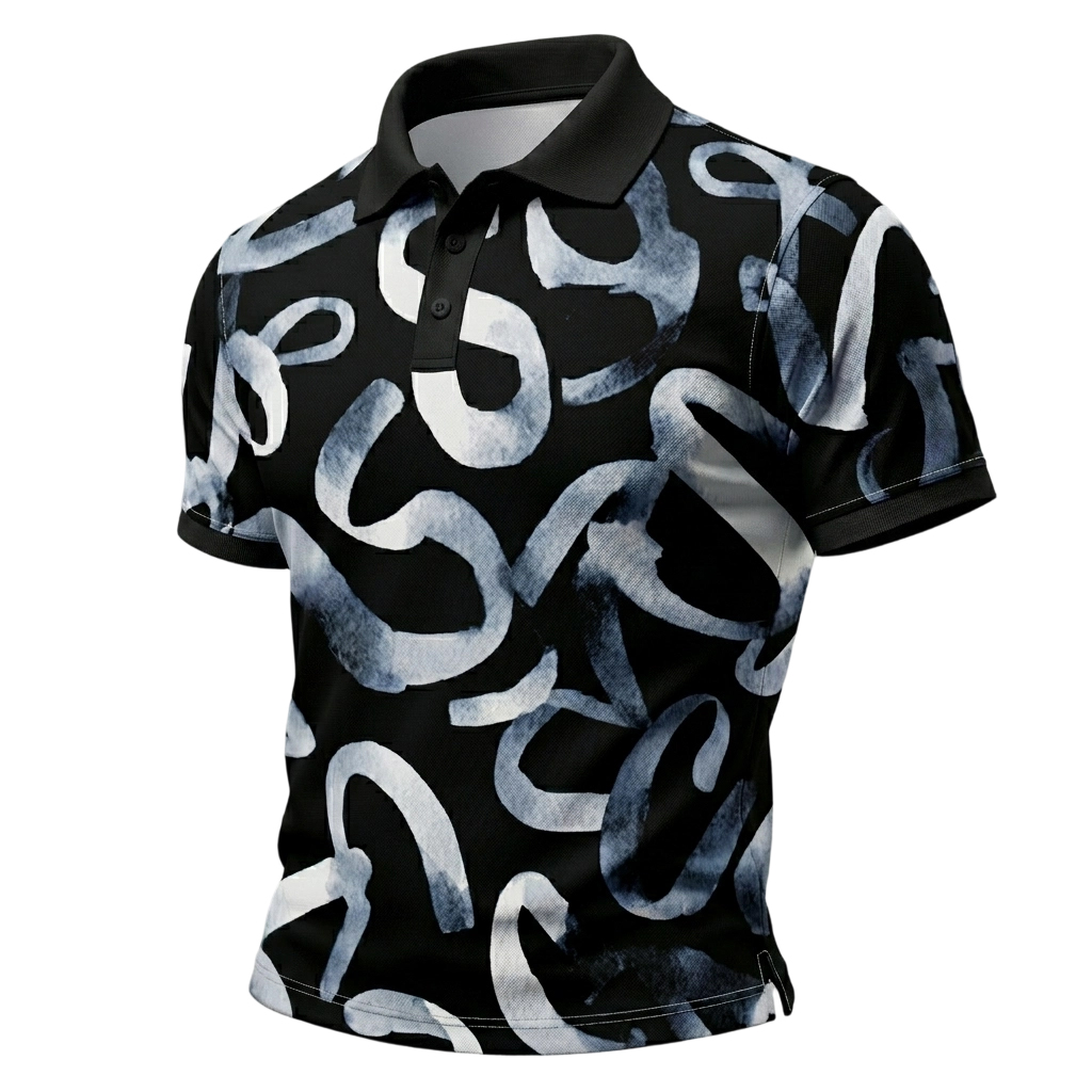 Men’s Brushstroke Pattern Casual Polo