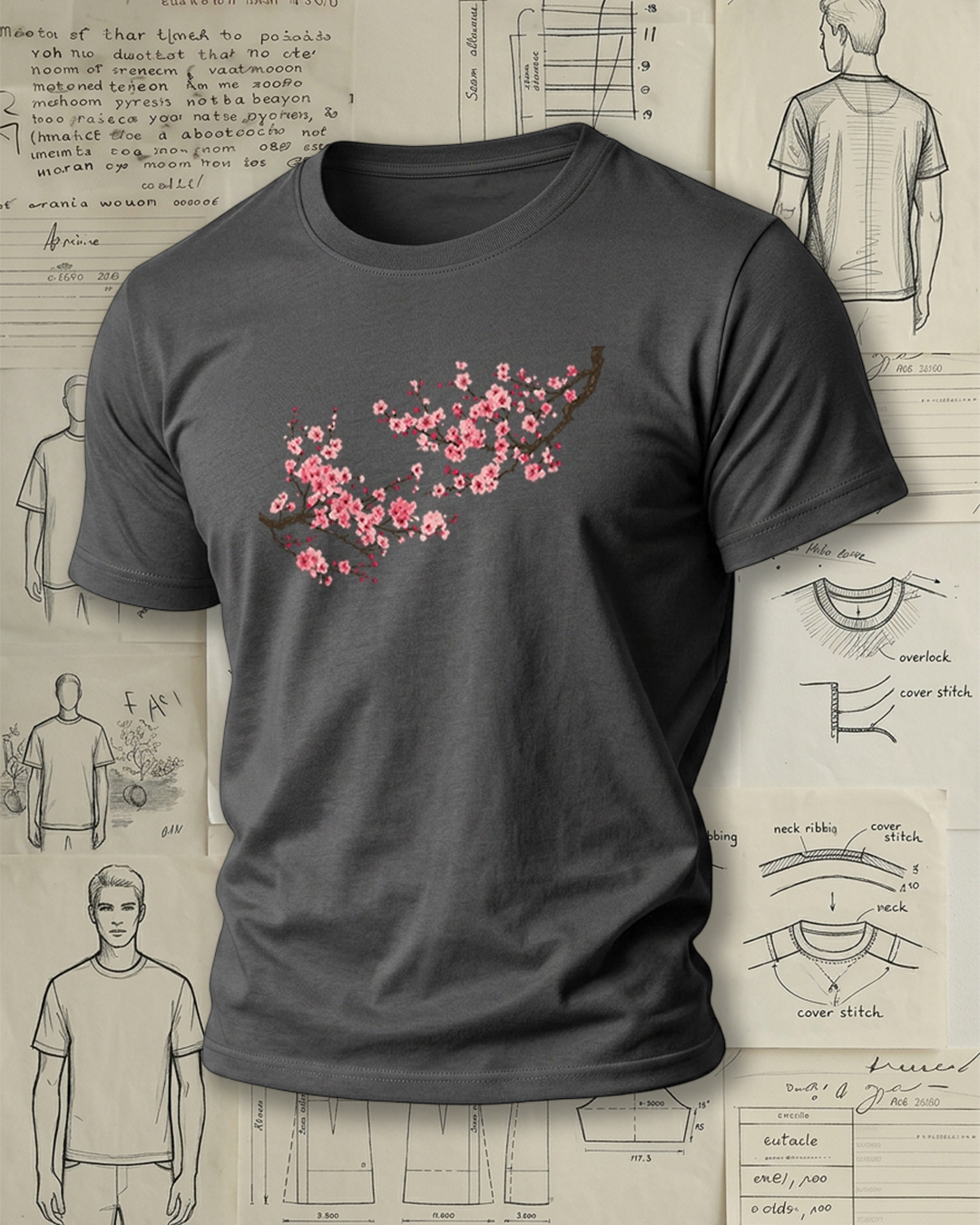 Blooming Peach Blossom Print Chinese Style Fresh Unisex T-Shirt
