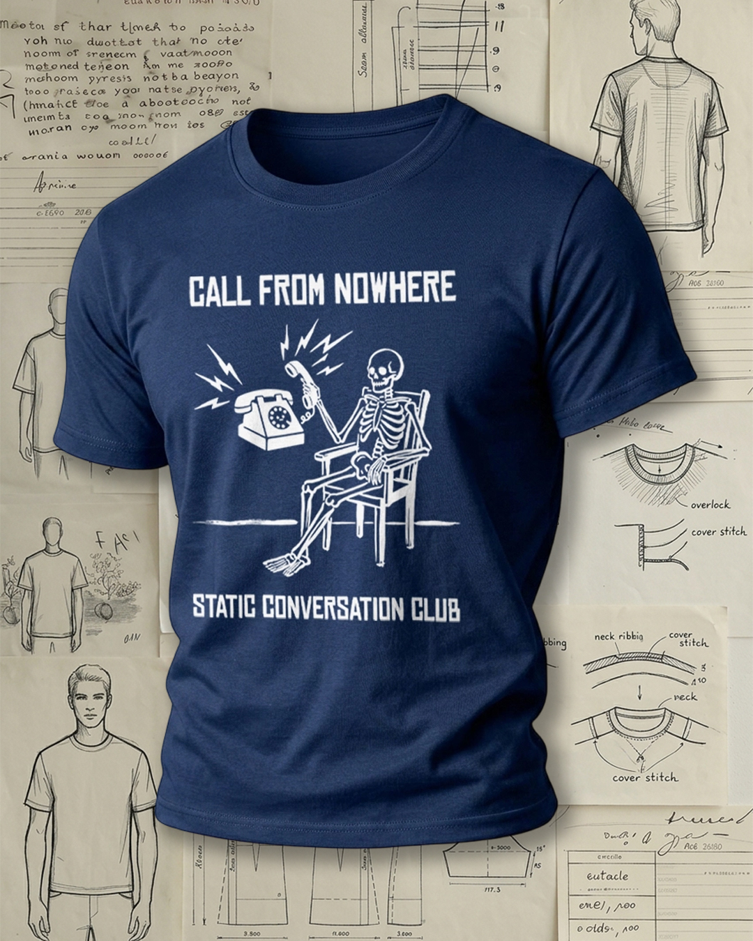 Skeleton Answering Phone Print Retro Cool Unisex T-Shirt