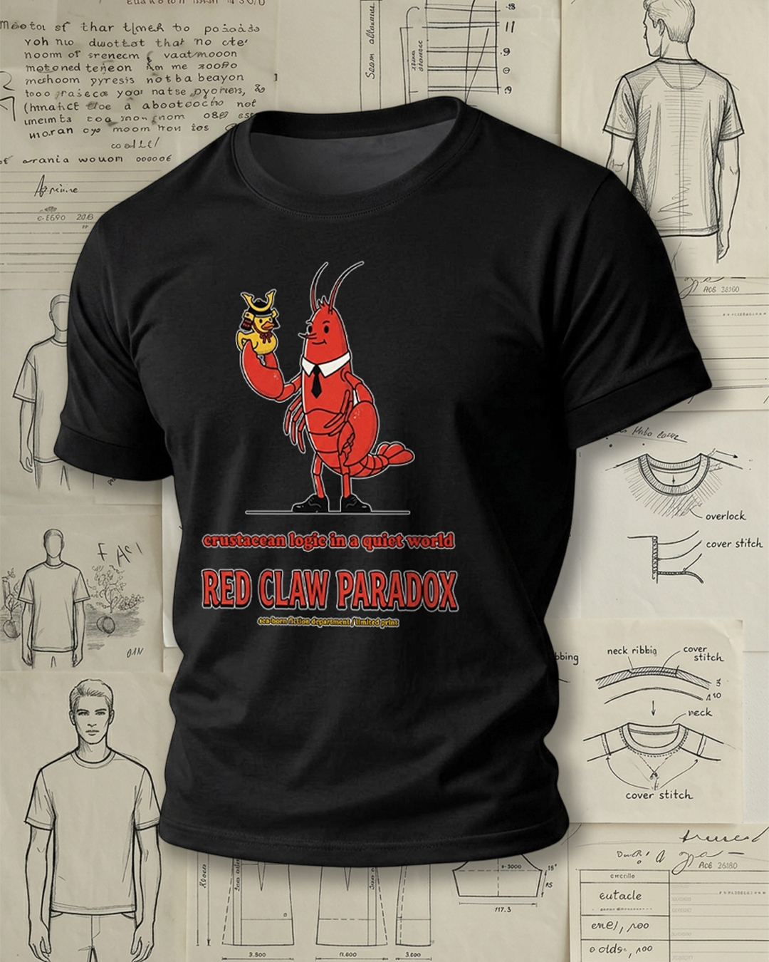 Cartoon Lobster Holding a Toy Print Retro Cool Unisex T-Shirt
