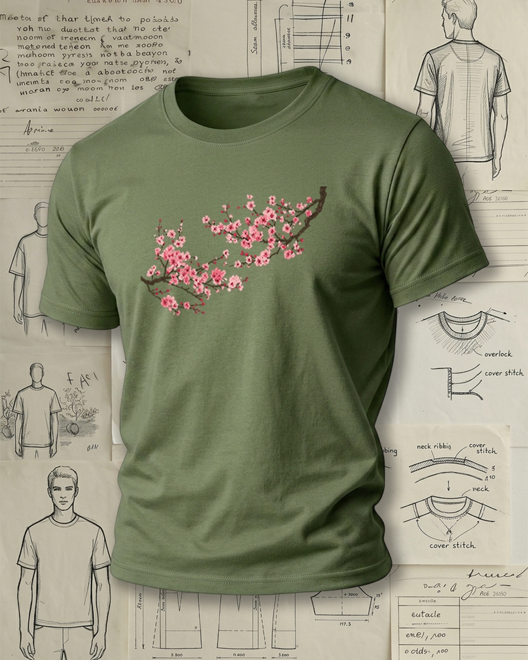 Blooming Peach Blossom Print Chinese Style Fresh Unisex T-Shirt