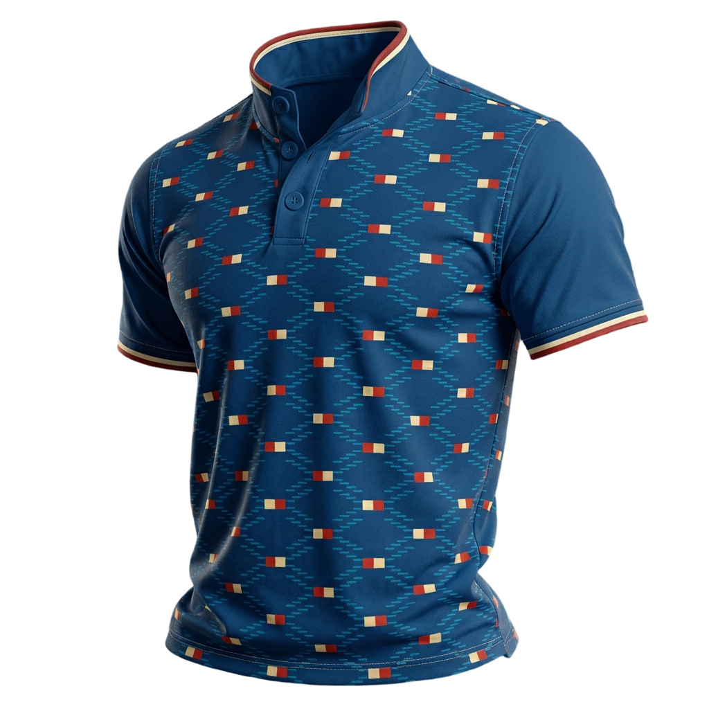 Vintage Inspired Blue Pattern Men’s Polo