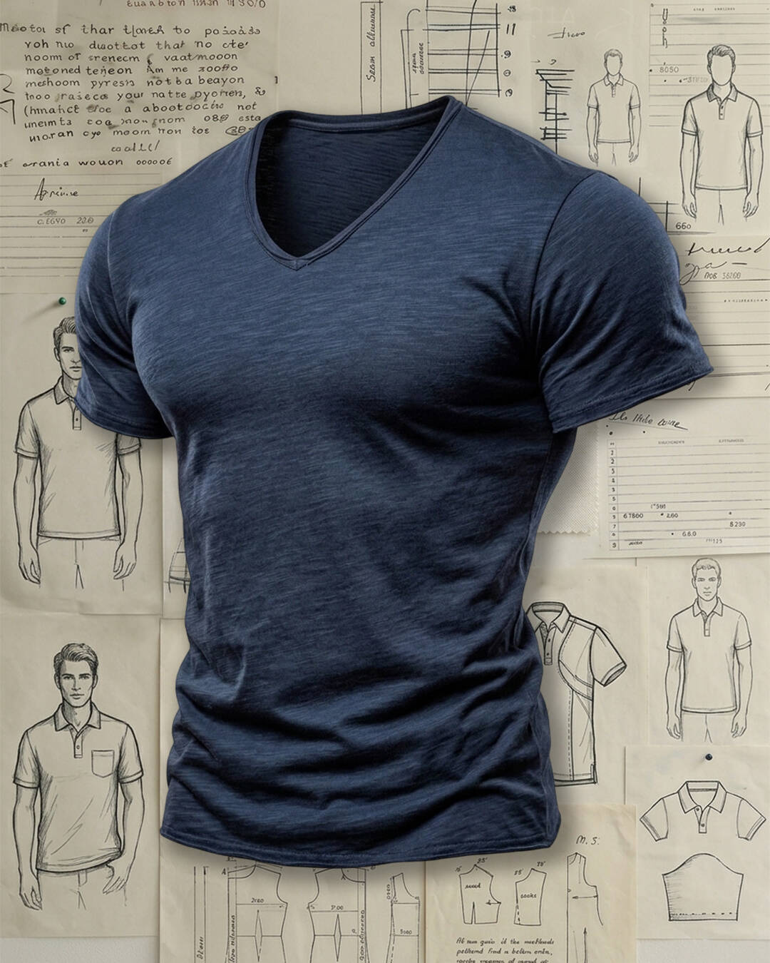 Men's Navy Heathered V‑Neck Slim Fit Casual Short Sleeve T‑Shirt