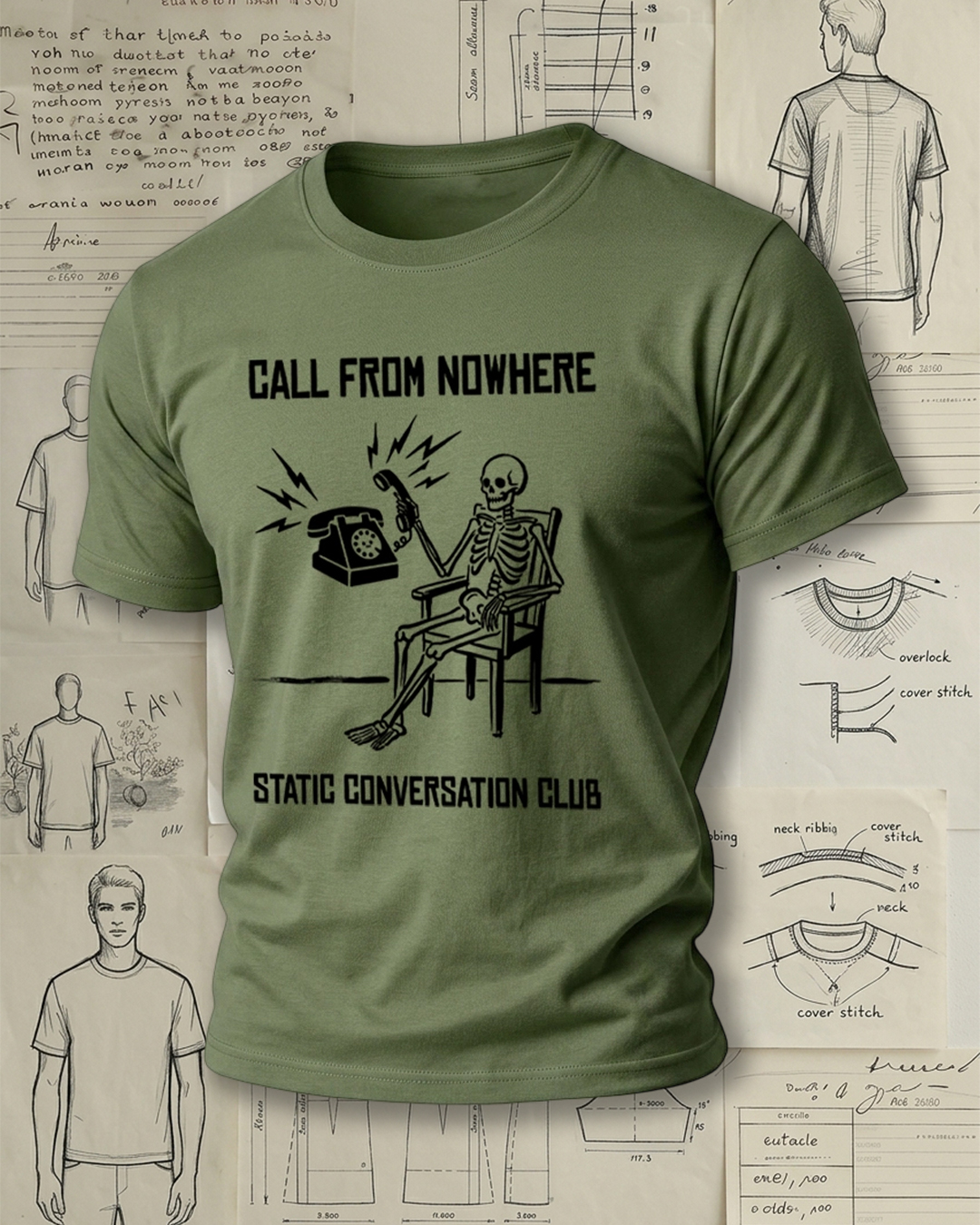 Skeleton Answering Phone Print Retro Cool Unisex T-Shirt