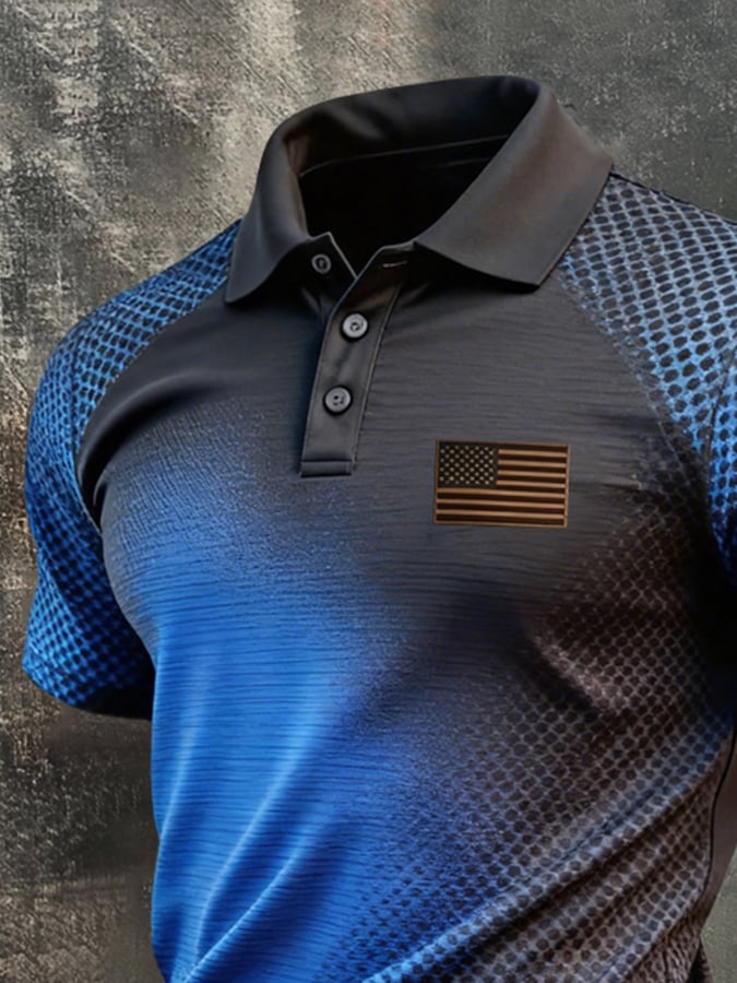Men's Retro Patriotic Color-Block Short-Sleeve Polo Shirt