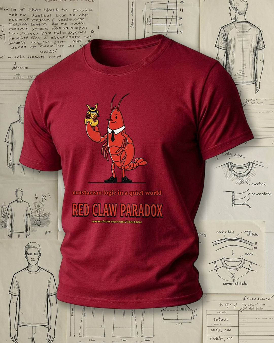 Cartoon Lobster Holding a Toy Print Retro Cool Unisex T-Shirt