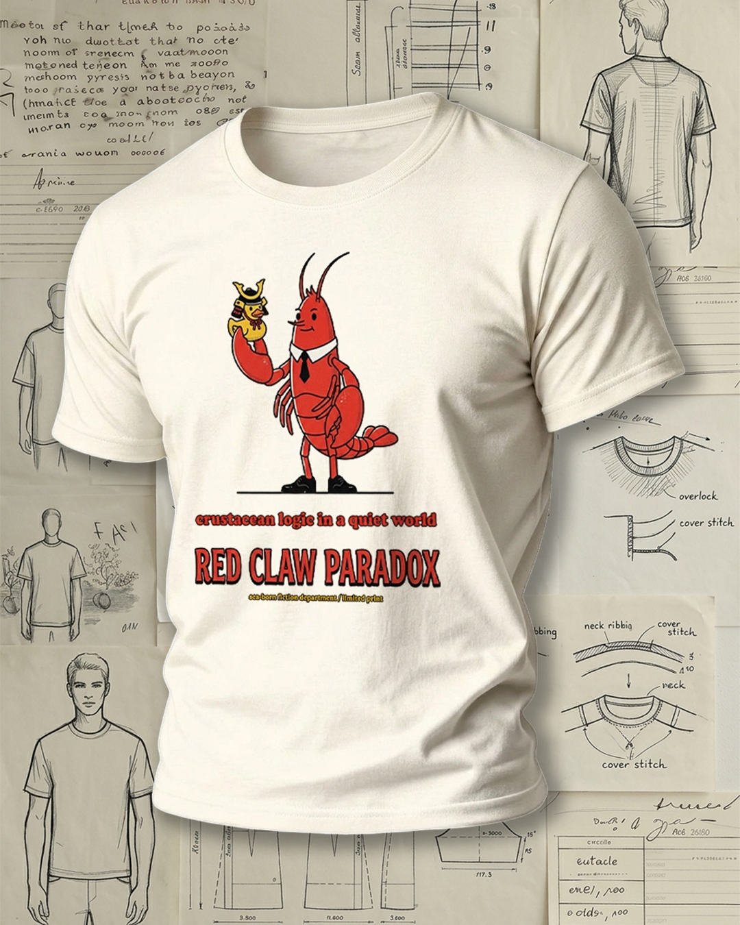 Cartoon Lobster Holding a Toy Print Retro Cool Unisex T-Shirt