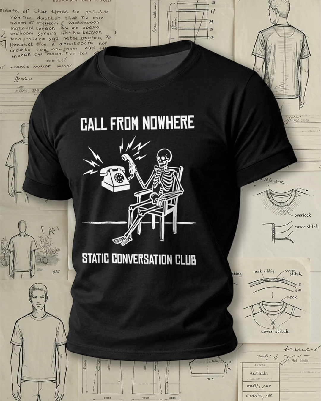 Skeleton Answering Phone Print Retro Cool Unisex T-Shirt