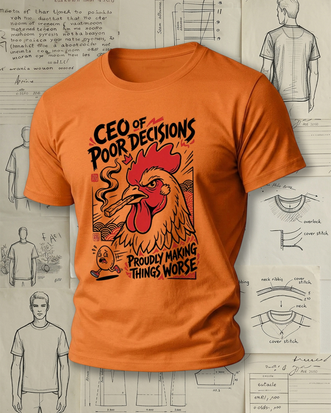 Smoking Rooster Print Street Cool Unisex T-Shirt