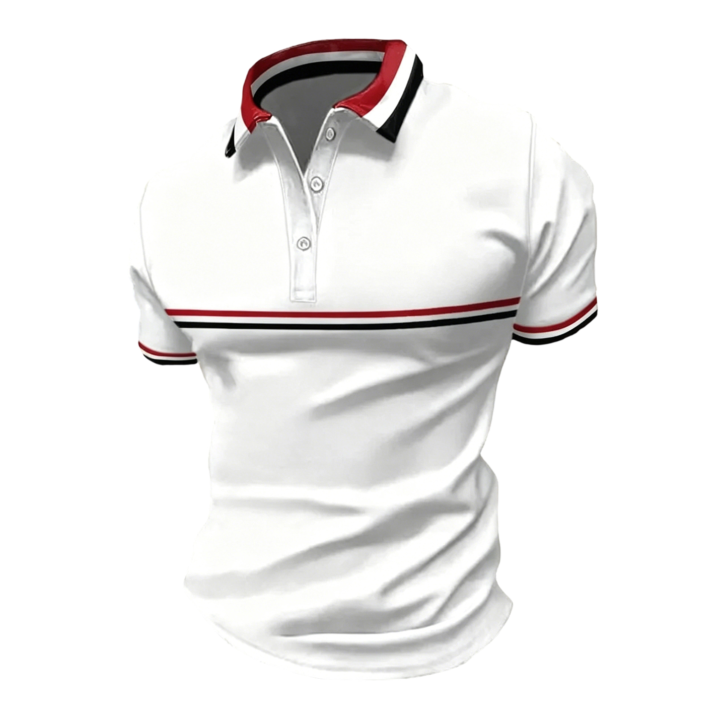 Men's White Striped Trim Performance Polo