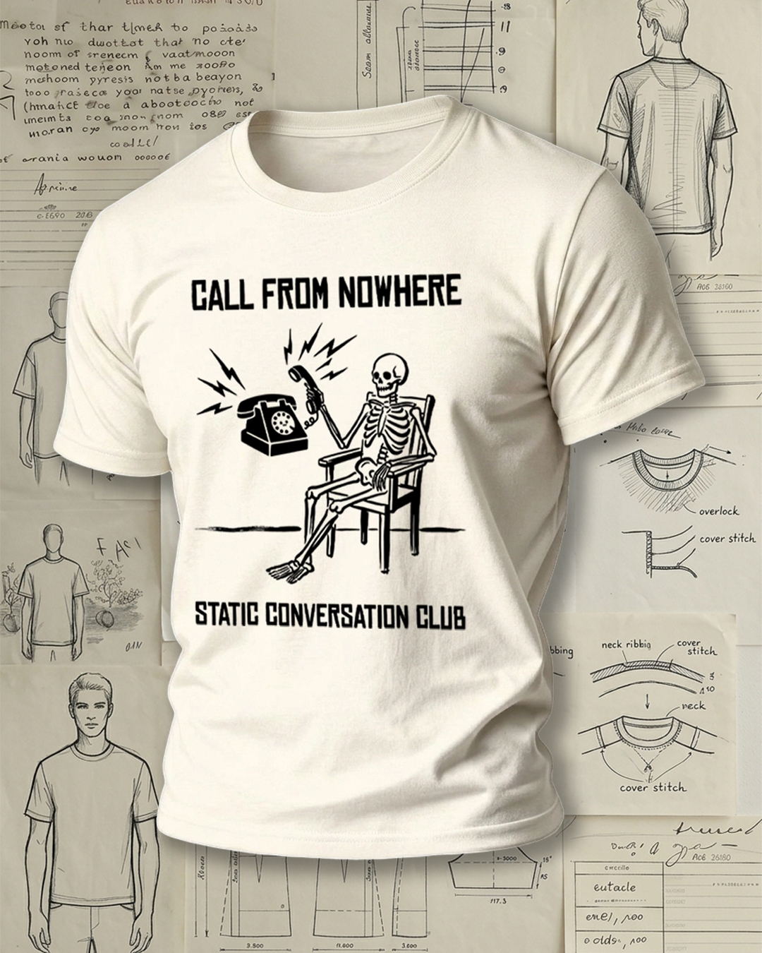 Skeleton Answering Phone Print Retro Cool Unisex T-Shirt