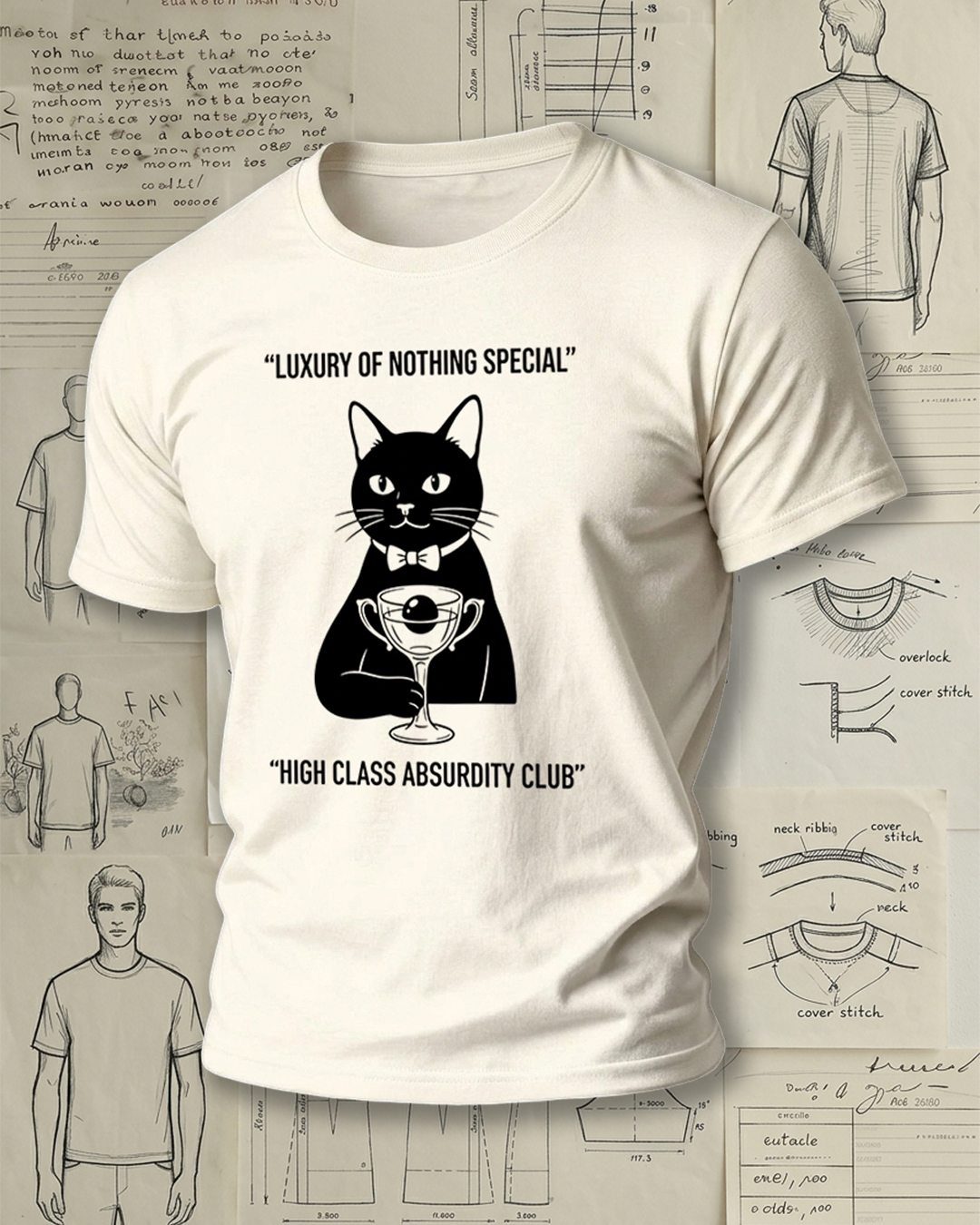 Cat Holding Glass Print Retro Cool Unisex T-Shirt
