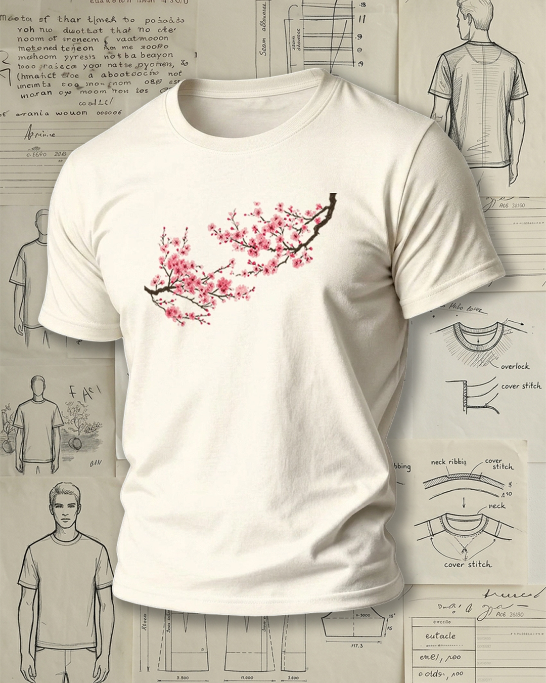 Blooming Peach Blossom Print Chinese Style Fresh Unisex T-Shirt