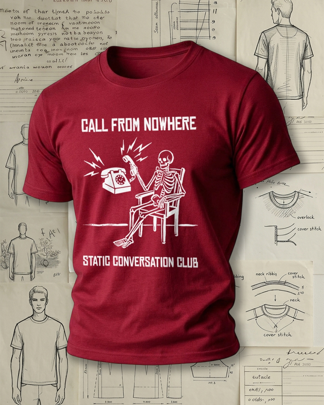 Skeleton Answering Phone Print Retro Cool Unisex T-Shirt