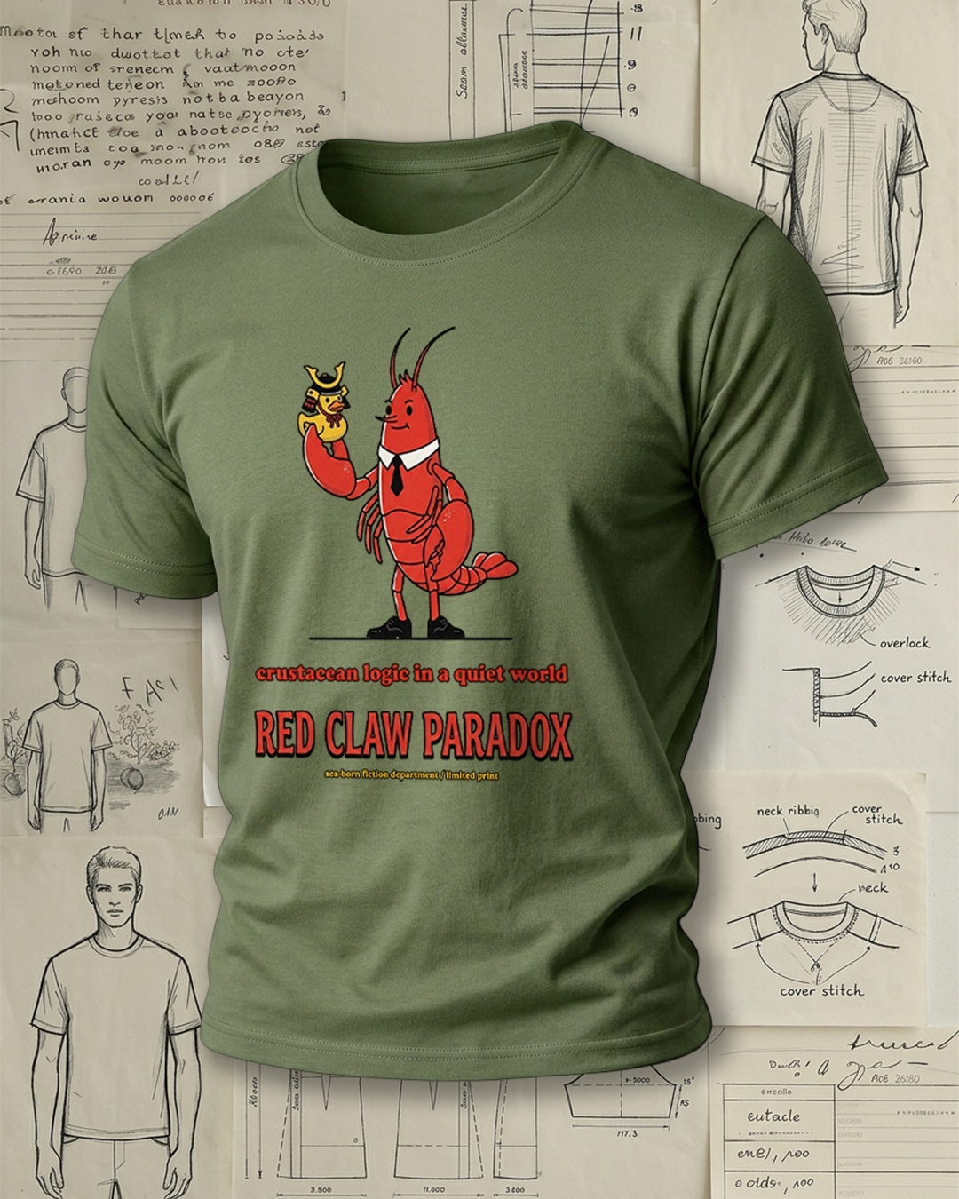Cartoon Lobster Holding a Toy Print Retro Cool Unisex T-Shirt